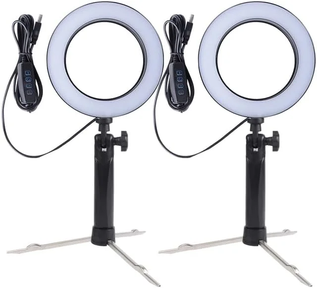 نور حلقه ای فلزی با کیفیت بالا AECAM - 16 سانتی متری 6 اینچی برای سلفی، آرایش، پخش زنده، عکاسی با پایه نگهدارنده جمع شونده (2 عدد)