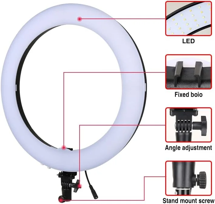 AECAM - نور حلقوی LED ییژستودیو 18 اینچی دیمرپذیر 60 وات به همراه سه پایه 2 متری برای عکاسی و فیلمبرداری یوتیوب به همراه کیف حمل (کیت نورپردازی) AECAM - نور حلقوی LED ییژستودیو 18 اینچی دیمرپذیر 60 وات به همراه سه پایه 2 متری برای عکاسی و فیلمبرداری یوتیوب به همراه کیف حمل (کیت نورپردازی)