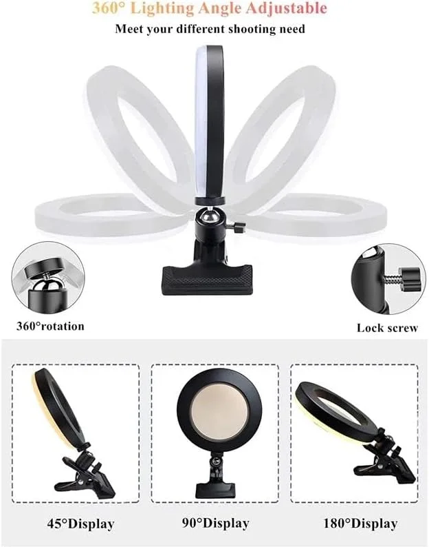 AECAM - نور حلقه ای سلفی 6 اینچی قابل حمل برای کنفرانس ویدیویی با گیره RGB USB، نور پرکننده برای پخش زنده، LED دیمر برای آرایش (6 اینچ)