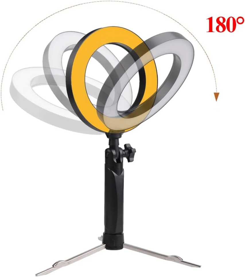 نور حلقه ای فلزی با کیفیت بالا AECAM - 16 سانتی متری 6 اینچی برای سلفی، آرایش، پخش زنده، عکاسی با پایه نگهدارنده جمع شونده (2 عدد)