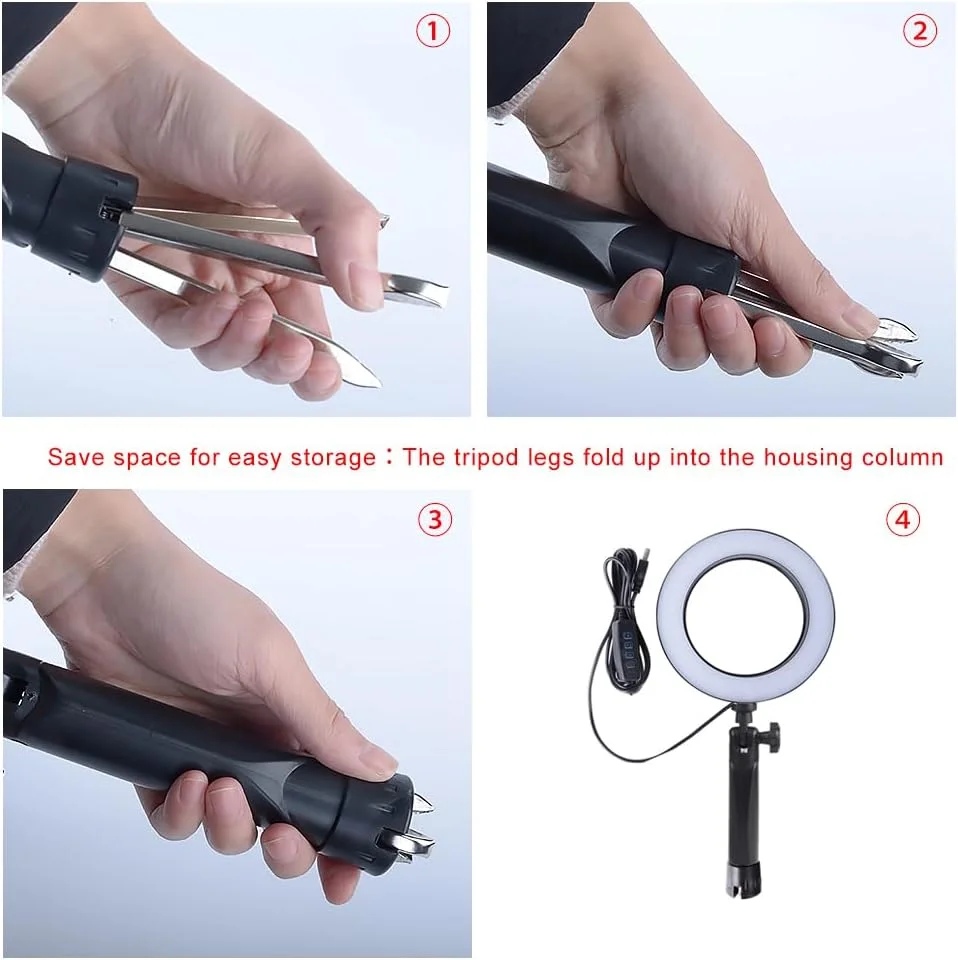 نور حلقه ای فلزی با کیفیت بالا AECAM - 16 سانتی متری 6 اینچی برای سلفی، آرایش، پخش زنده، عکاسی با پایه نگهدارنده جمع شونده (2 عدد)