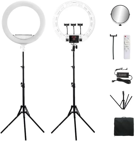 AECAM - چراغ حلقه ای 55 سانتی متری با کنترل از راه دور، کیت نور حلقه ای LED فوق العاده روشن برای آرایش، زیبایی، ناخن، کیف دستی و سه پایه FD640 (سفید) AECAM - چراغ حلقه ای 55 سانتی متری با کنترل از راه دور، کیت نور حلقه ای LED فوق العاده روشن برای آرایش، زیبایی، ناخن، کیف دستی و سه پایه FD640 (سفید)