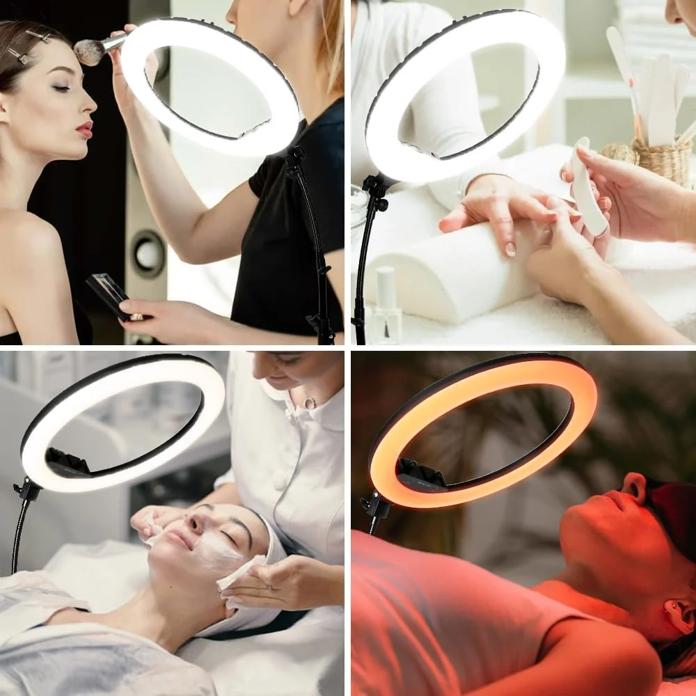 نور حلقه ای سلفی RGB با قطر 18 اینچ، نورپردازی عکاسی LED با قابلیت تنظیم نور 3200-5800K به همراه سه پایه، ریموت کنترل و نور پرکننده ویدیو استودیویی (نور RGB با سه پایه EU)