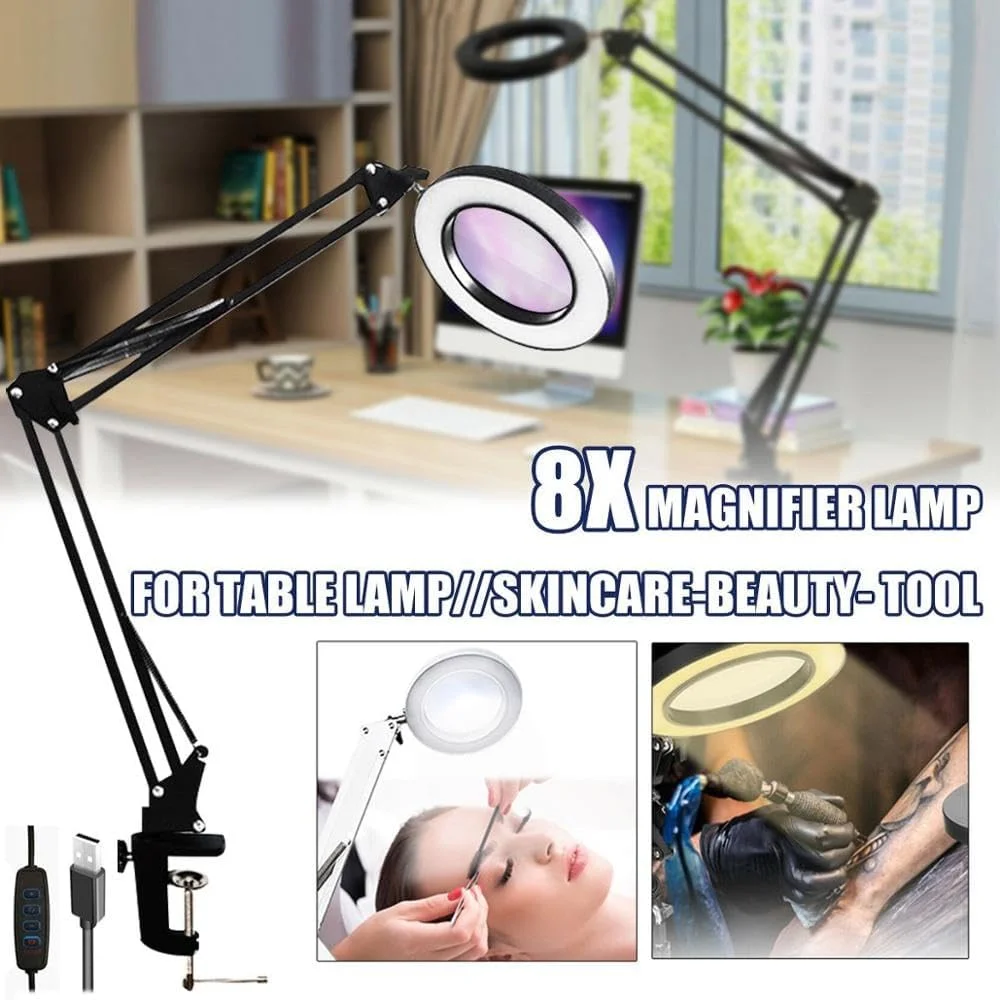 AECAM - نور حلقه ای LED قابل تنظیم برای سلفی، چراغ حلقه ای دوربین، چراغ مطالعه ذره بینی با گیره برای آرایش، ویدیو، پخش زنده و مطالعه (مشکی)