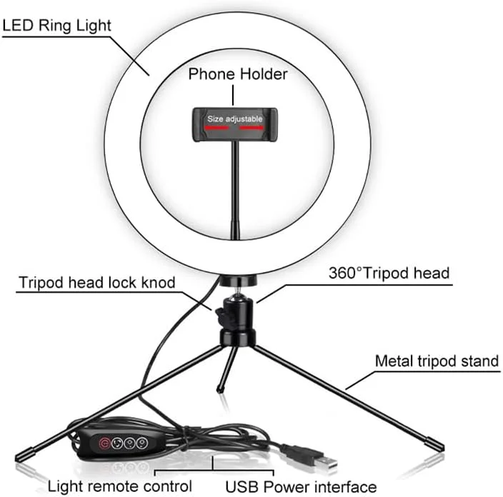 AECAM - چراغ های فلش حلقه ای LED جدید با نگهدارنده برای گوشی های آیفون، شیائومی، هواوی، سامسونگ، لامپ فلش LED با سر توپی برای وبلاگ نویسان (فقط لامپ LED 26 سانتی متری)