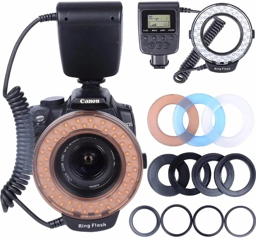 AECAM - فلاش حلقه ای ماکرو LED 48 با 8 حلقه آداپتور برای دوربین های NIKONs Canons Pentaxs Olympuss Panasonics DSLR AECAM - فلاش حلقه ای ماکرو LED 48 با 8 حلقه آداپتور برای دوربین های NIKONs Canons Pentaxs Olympuss Panasonics DSLR