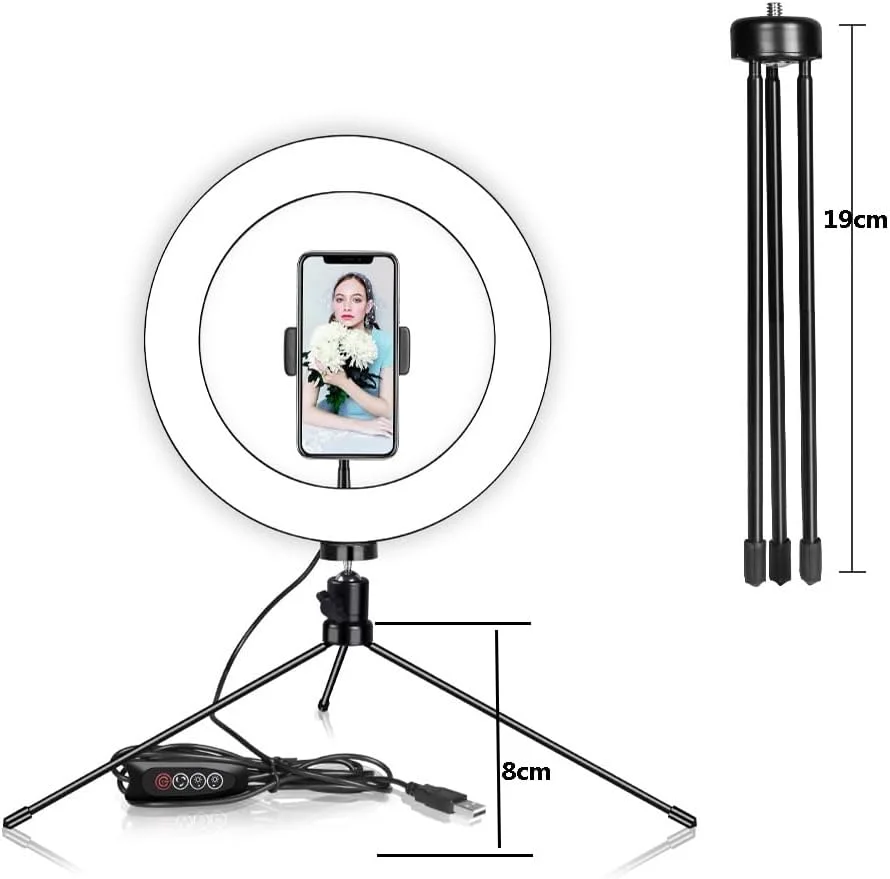 AECAM - چراغ های فلش حلقه ای LED جدید با نگهدارنده برای گوشی های آیفون، شیائومی، هواوی، سامسونگ، لامپ فلش LED با سر توپی برای وبلاگ نویسان (فقط لامپ LED 26 سانتی متری)