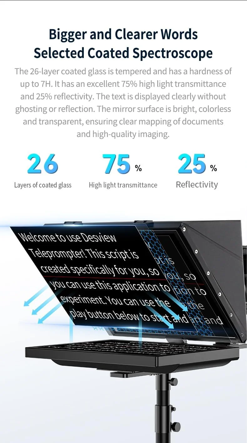 تله پرومپتر پخش زنده تاشو 20 اینچی Desview T20 با صفحه نمایش بزرگ برای ضبط ویدیو و فیلمبرداری افقی و عمودی