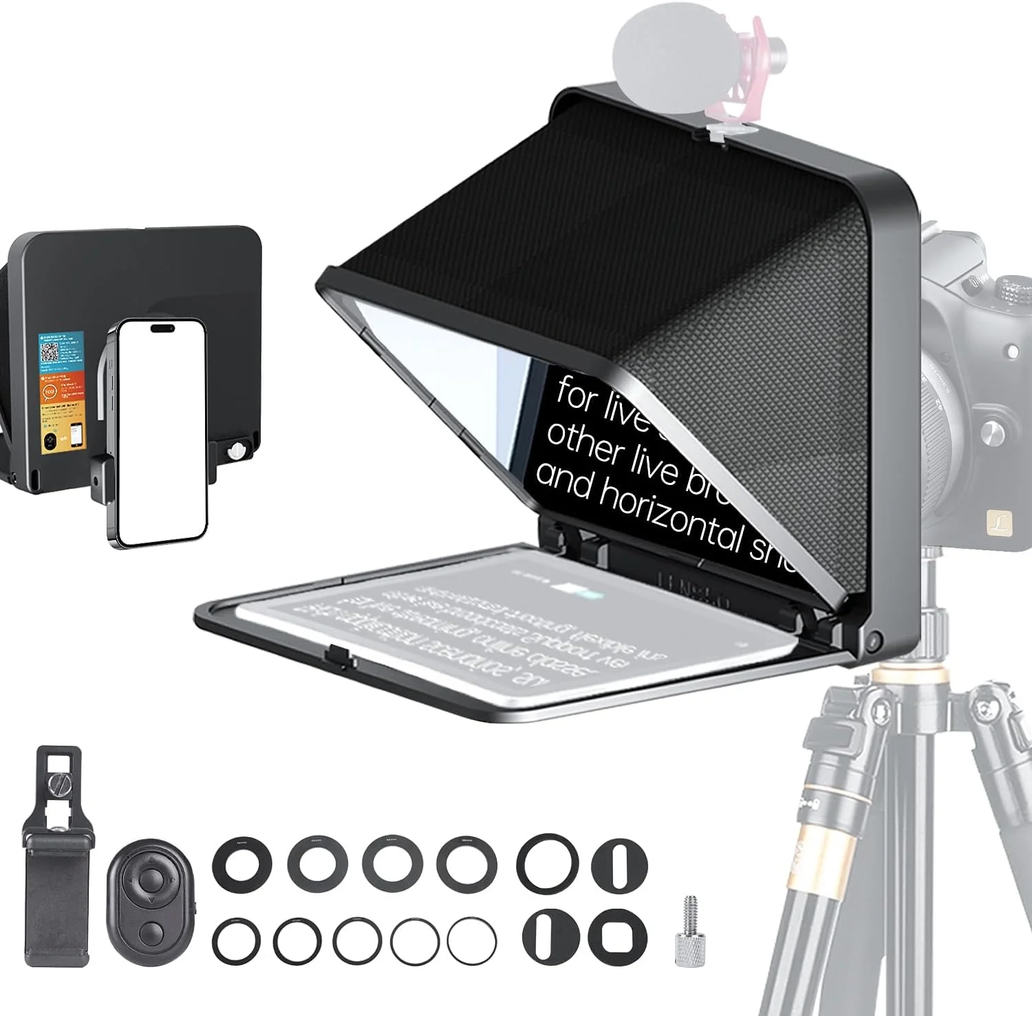 تله پرامپتر 8 اینچی LENSGO برای آیپد، تبلت، تلفن هوشمند، دوربین DSLR به همراه کنترل از راه دور، سازگار با برنامه های iOS و Android برای آموزش آنلاین، ولاگر، پخش زنده، مصاحبه، تاشو در یک ثانیه (مشکی)