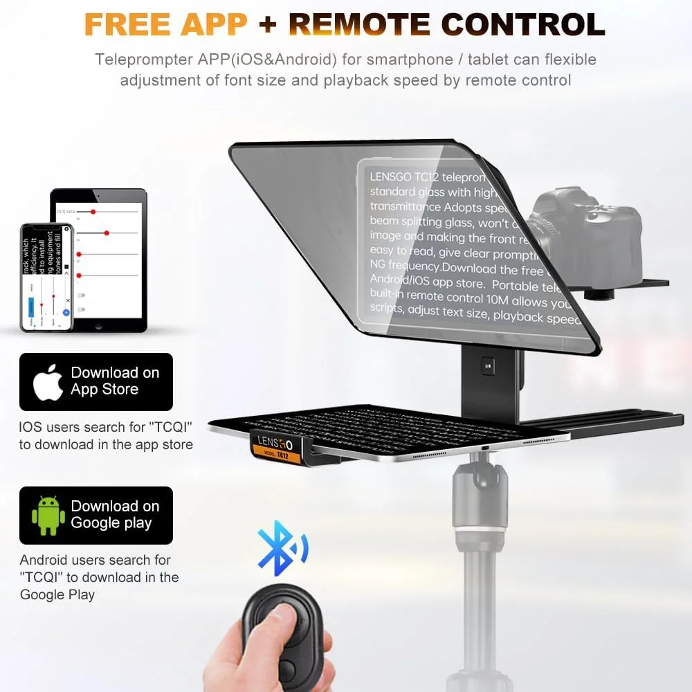 تله پرومتر LENSGO TC12 برای دوربین های DSLR/Mirrorless و تبلت تا 12.9 اینچ، تله پرومتر حرفه ای برای ضبط ویدیو، ولاگ و پخش زنده.