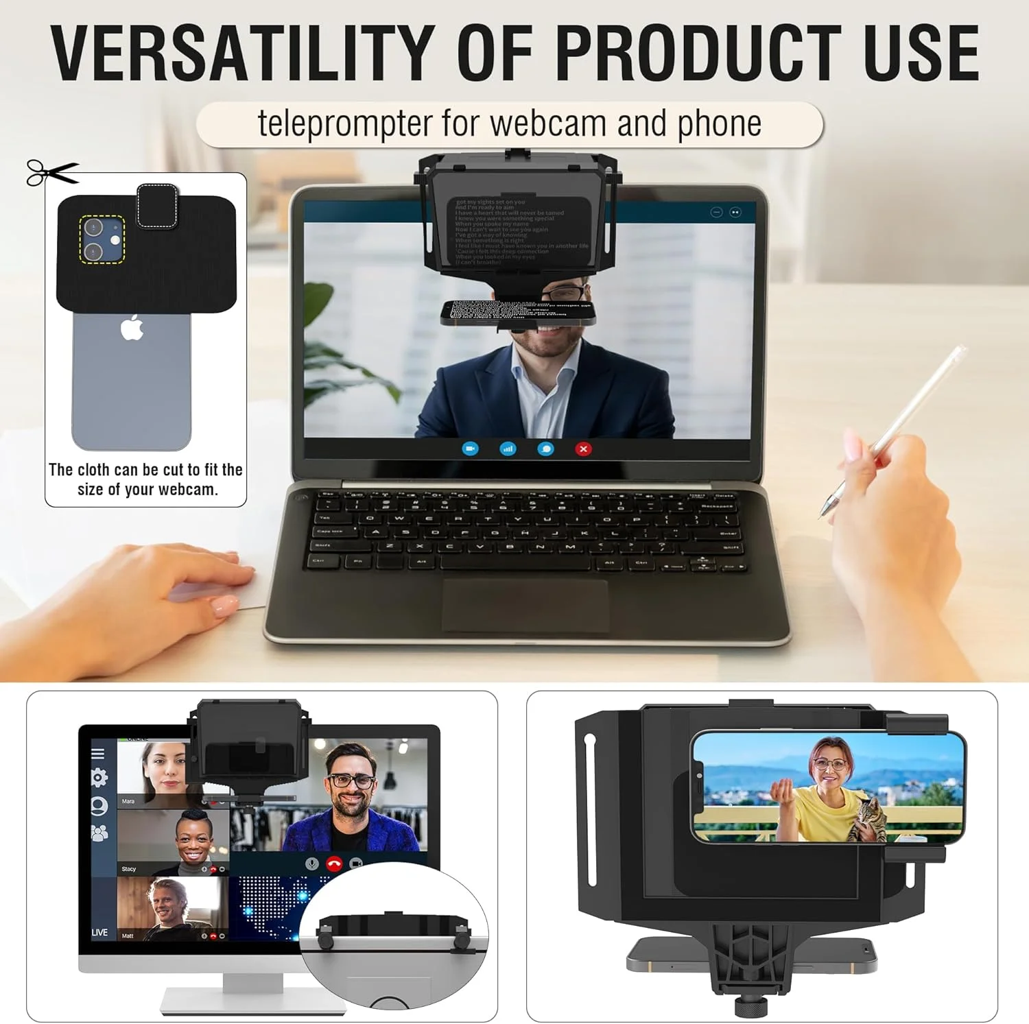 تله پرومتر قابل حمل 7.7 اینچی | حالت 3 در 1 دستی/رومیزی/مانیتور | شیشه تقسیم پرتو HD 70/30 | پشتیبانی از کنترل از راه دور، سازگار با تبلت iOS/Android |