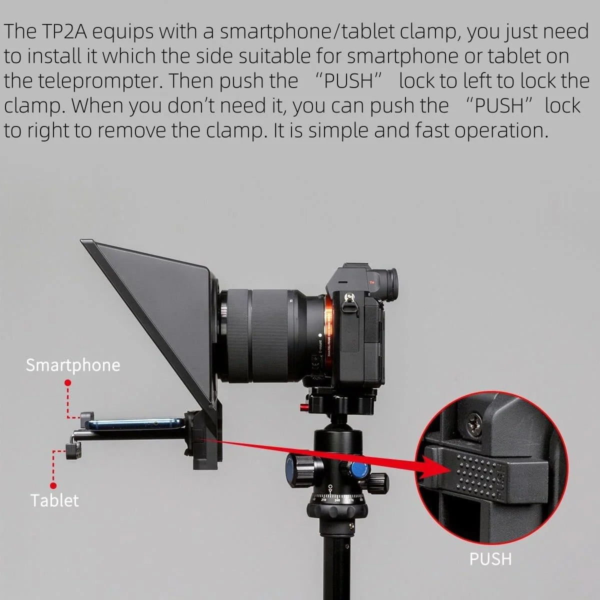 تله‌پروتر قابل حمل 8 اینچی FEELWORLD TP2A، پشتیبانی از تلفن‌های هوشمند/تبلت تا 8 اینچ، فیلمبرداری با تلفن هوشمند DSLR با کنترل از راه دور و حلقه‌های آداپتور لنز