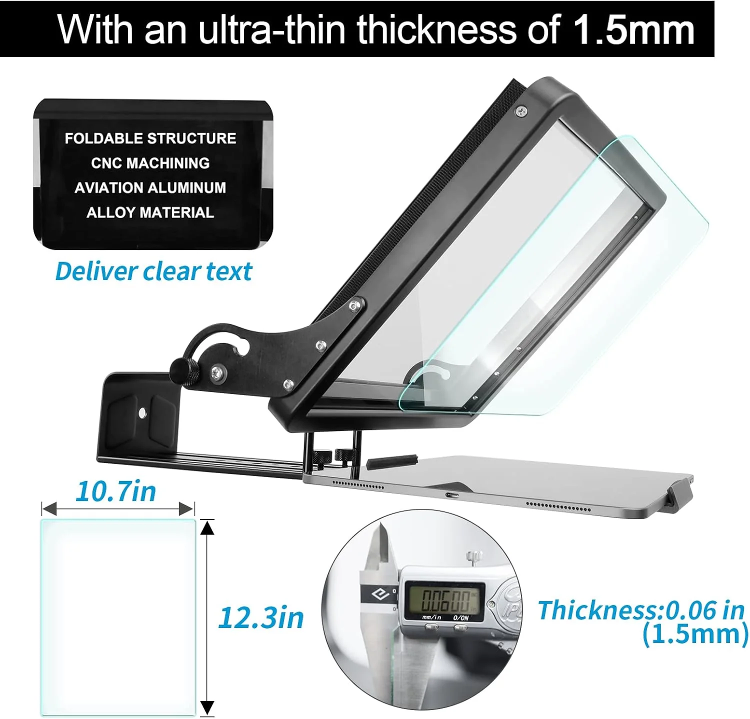 تله پرامپتر یونیورسال 16 اینچی با کنترل از راه دور، مناسب برای تمام تبلت ها/آیپد، دوربین فیلمبرداری/DSLR، از پیش مونتاژ شده، شیشه تقسیم پرتو 70/30 با کیف ضد آب، برای سخنرانی و ساخت ویدیو