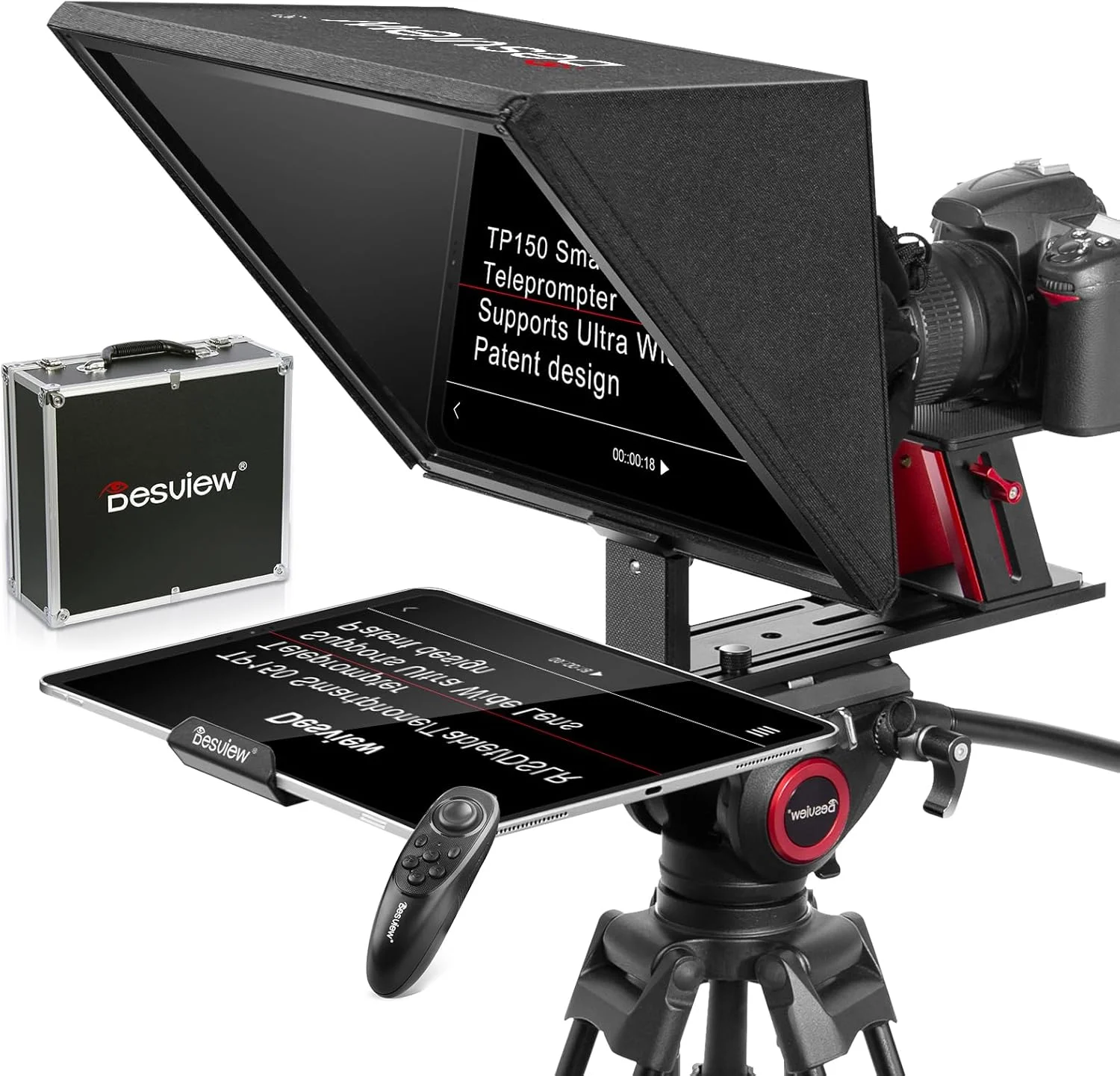 تله پرومتر 15 اینچی Desview TP150، تمام فلزی با قابلیت تنظیم ارتفاع، دارای ریموت کنترل و اپلیکیشن iOS/Android برای دوربین های DSLR/دوربین فیلمبرداری/وب کم با لنز واید