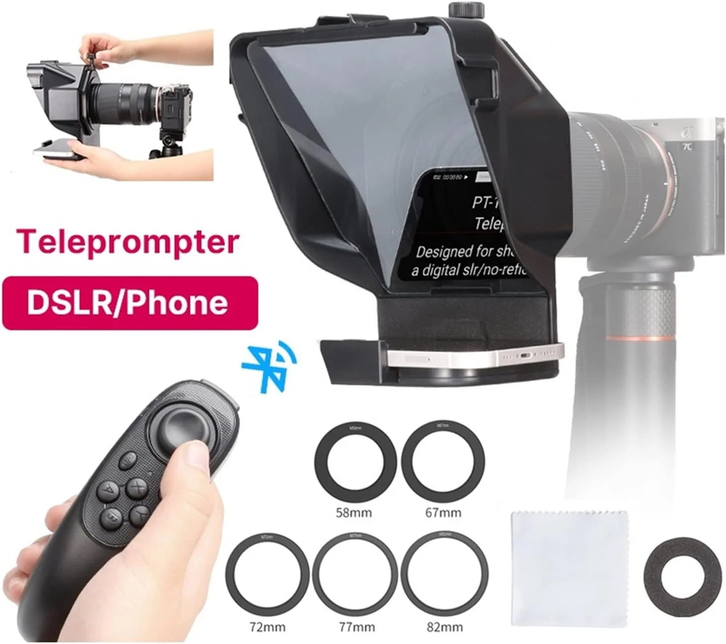 جعبه نور عکاسی ERTUUYD، تله پرامپتر کوچک قابل حمل برای تلفن هوشمند/دوربین DSLR، ضبط ویدیو، پخش زنده، مصاحبه، کنترل از راه دور (نوع جهانی) جعبه نور عکاسی ERTUUYD، تله پرامپتر کوچک قابل حمل برای تلفن هوشمند/دوربین DSLR، ضبط ویدیو، پخش زنده، مصاحبه، کنترل از راه دور (نوع جهانی)