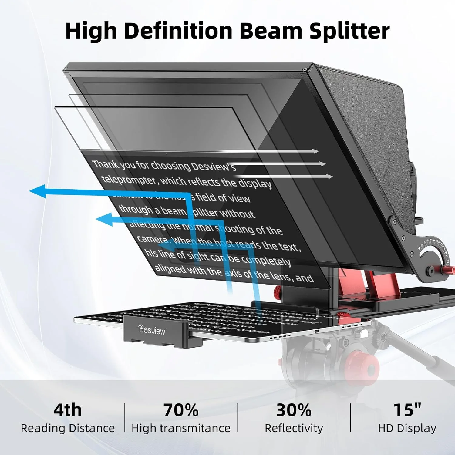 دستگاه تله پرامپتر حرفه ای Desview P15، با شیشه HD و آینه قابل تنظیم - سازگار با دوربین های DSLR، تلفن های هوشمند و تبلت ها برای ضبط ویدیو و پخش زنده دستگاه تله پرامپتر حرفه ای Desview P15، با شیشه HD و آینه قابل تنظیم - سازگار با دوربین های DSLR، تلفن های هوشمند و تبلت ها برای ضبط ویدیو و پخش زنده
