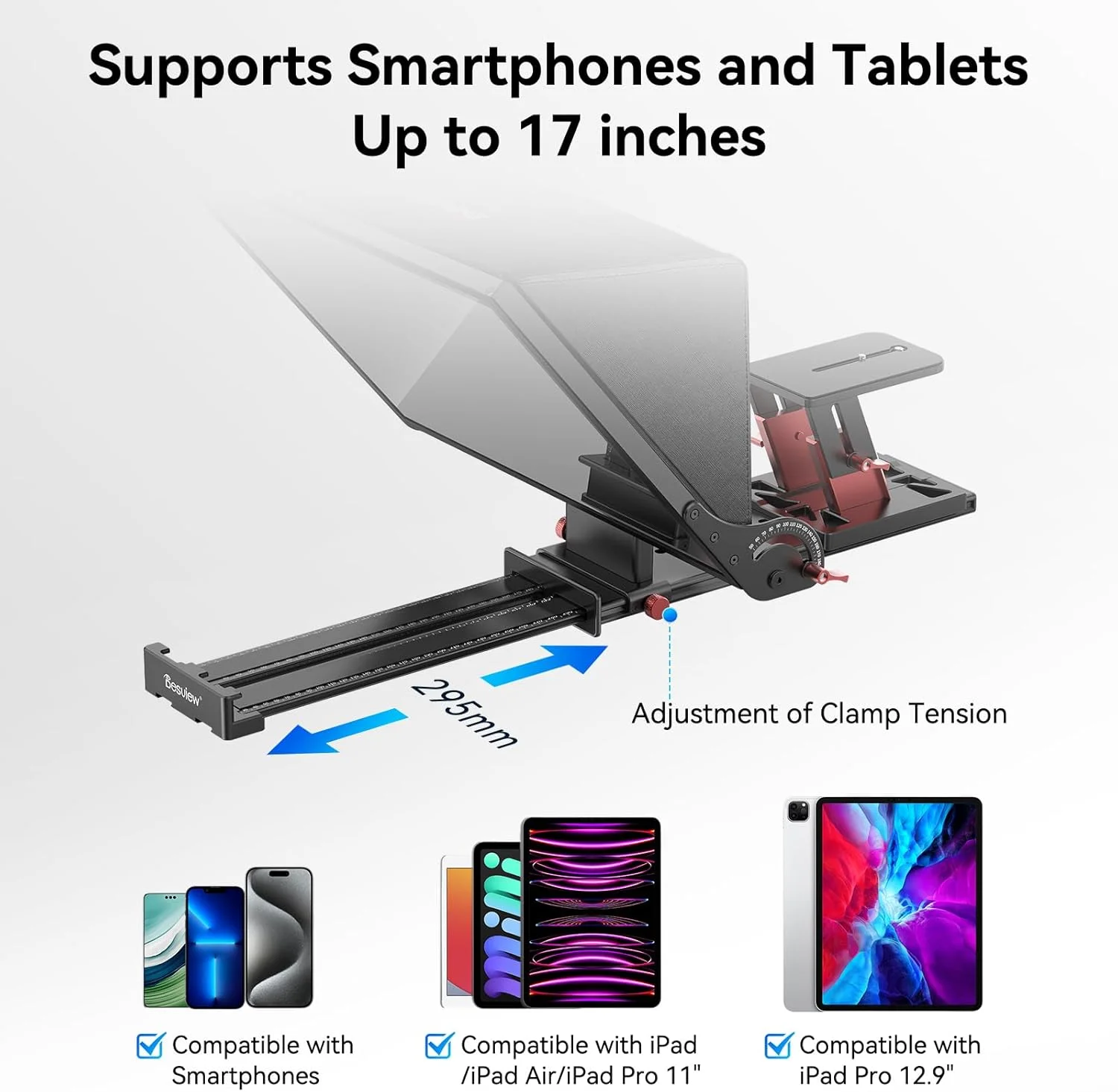 تله پرومتر آلومینیومی Desview P17 با کیف حمل - سازگار با دوربین های DSLR، دوربین های فیلمبرداری، تلفن های هوشمند و تبلت ها برای ضبط ویدیو تله پرومتر آلومینیومی Desview P17 با کیف حمل - سازگار با دوربین های DSLR، دوربین های فیلمبرداری، تلفن های هوشمند و تبلت ها برای ضبط ویدیو