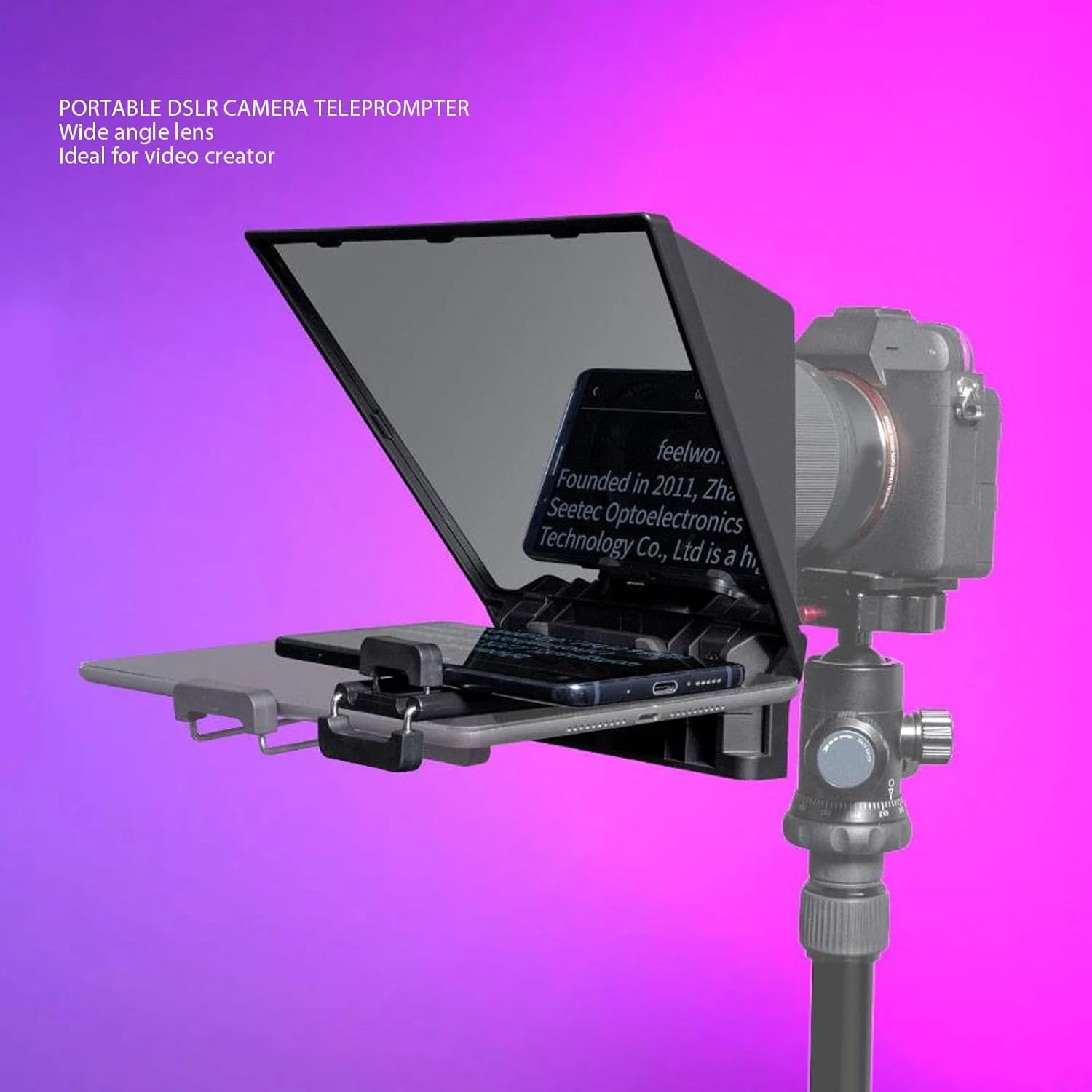 تله پرومپتر 8 اینچی برای تبلت، کنترل از راه دور برنامه، تله پرومپتر دوربین DSLR تلفن هوشمند با حلقه های آداپتور لنز برای اندروید، برای آموزش آنلاین، پخش زنده