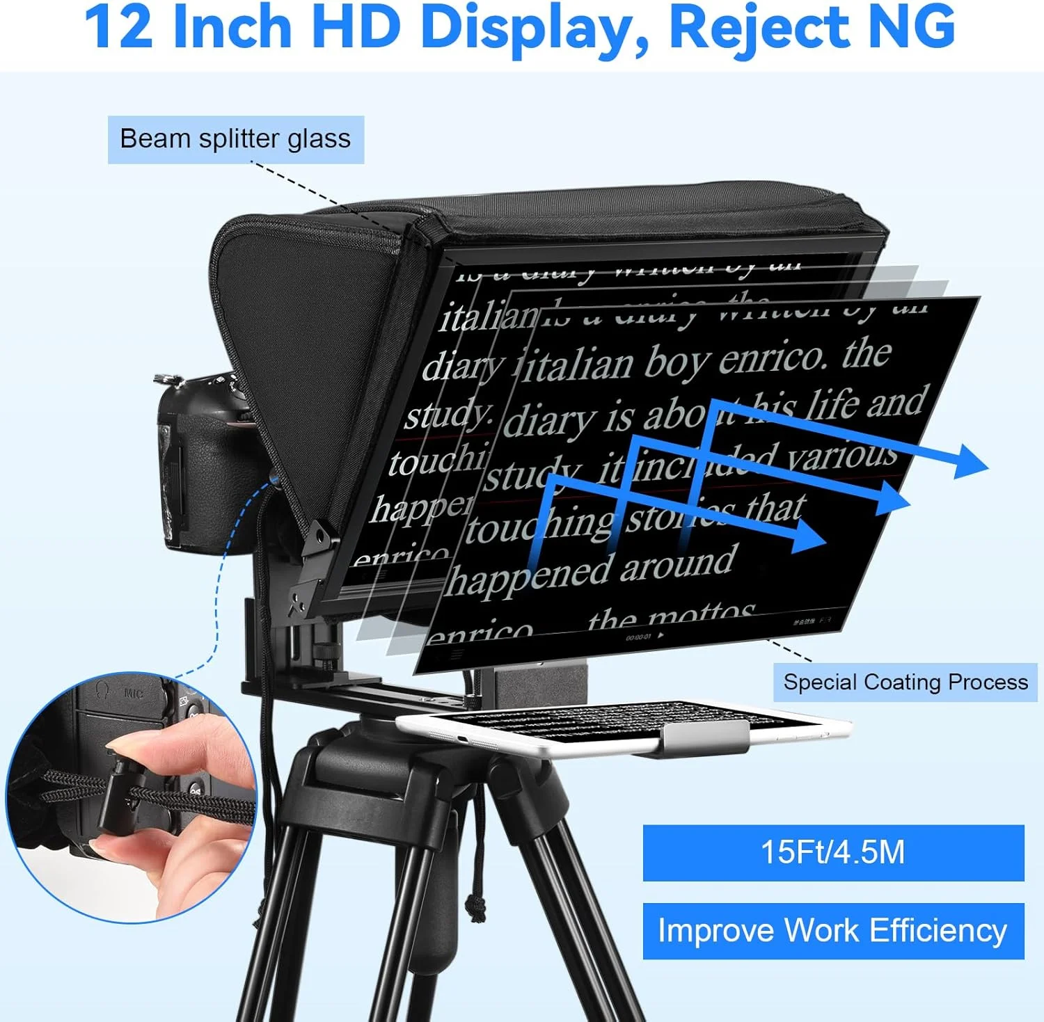 تله پرامپتر تمام فلزی TX12P برای DSLR/تبلت/تلفن، نصب بدون ابزار، کنترل از راه دور بی سیم، بدون قطعات پلاستیکی تله پرامپتر تمام فلزی TX12P برای DSLR/تبلت/تلفن، نصب بدون ابزار، کنترل از راه دور بی سیم، بدون قطعات پلاستیکی