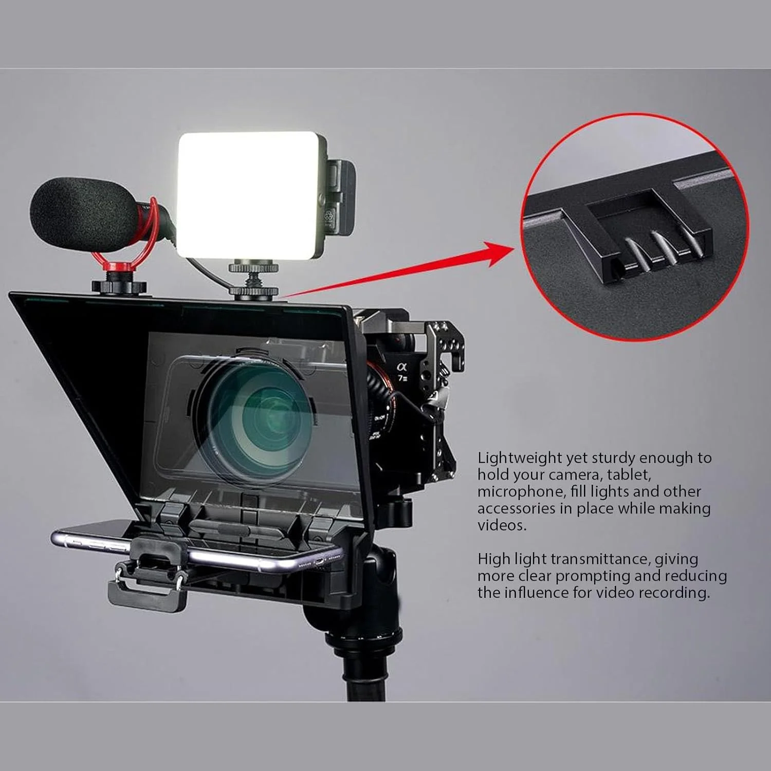 تله پرومپتر 8 اینچی برای تبلت، کنترل از راه دور برنامه، تله پرومپتر دوربین DSLR تلفن هوشمند با حلقه های آداپتور لنز برای اندروید، برای آموزش آنلاین، پخش زنده