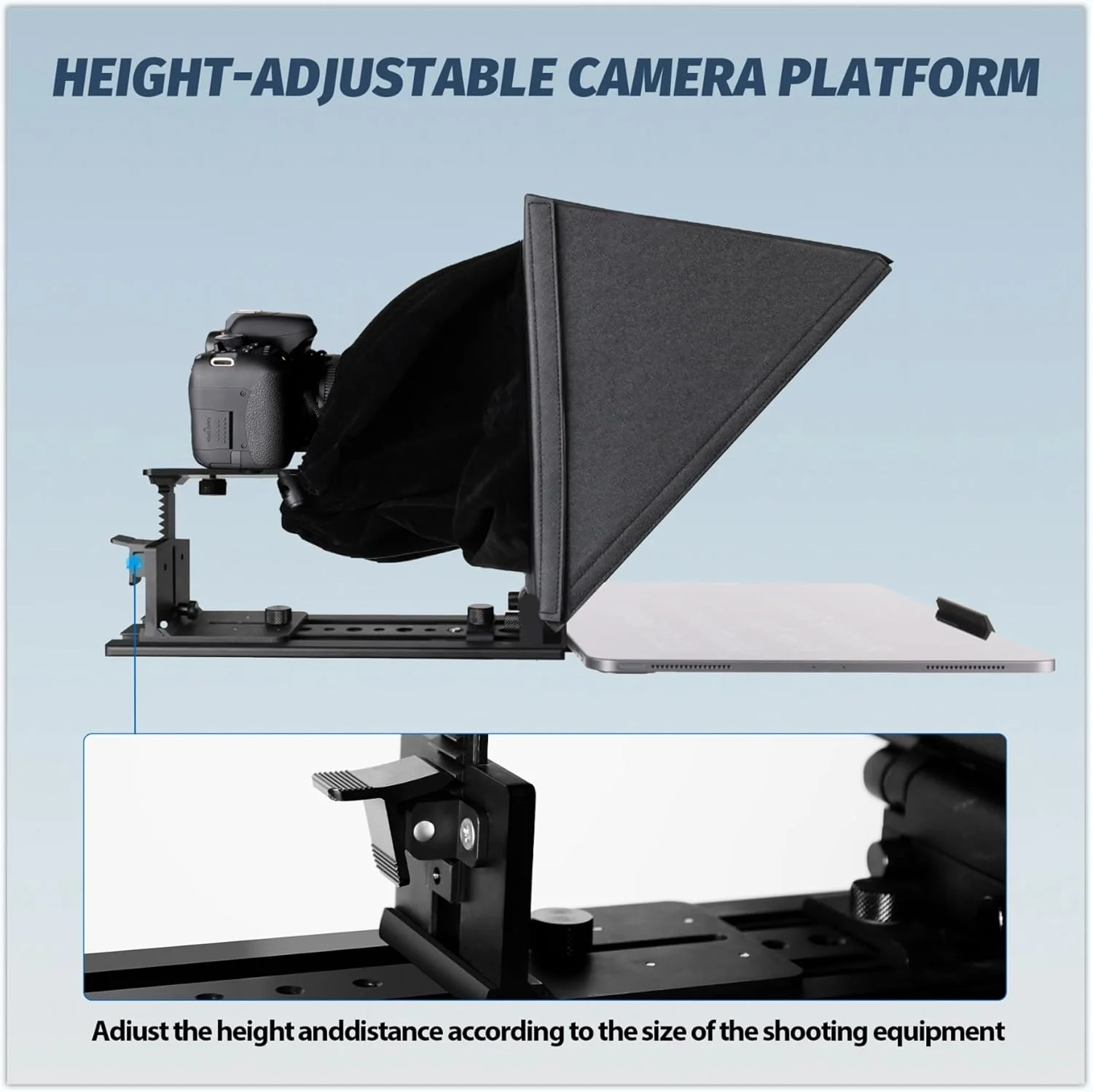 تله پرامپتر GEIMRSY i7 / 13.6 اینچی با کنترل از راه دور، سکوی نصب دوربین آلومینیومی قابل تنظیم برای تبلت های 12.9 اینچی، شیشه نوری حرارت دیده قابل چرخش، دارای کیف حمل.