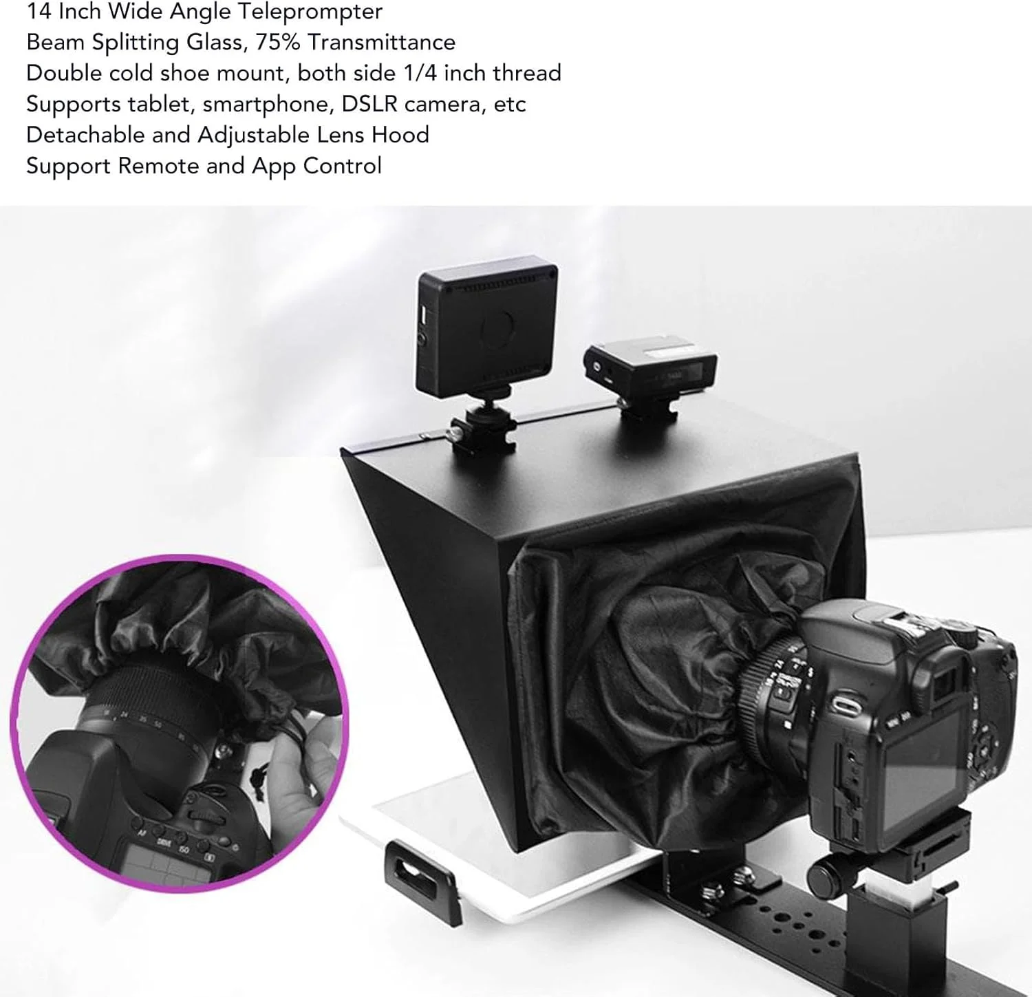 تله پرامپتر TP13A 14 اینچی، تله پرامپتر زاویه باز قابل تنظیم، کنترل از راه دور برنامه BT، دو پایه کفشک سرد، تله پرامپتر سه پایه کوچک برای پخش زنده DSLR و تلفن هوشمند تله پرامپتر TP13A 14 اینچی، تله پرامپتر زاویه باز قابل تنظیم، کنترل از راه دور برنامه BT، دو پایه کفشک سرد، تله پرامپتر سه پایه کوچک برای پخش زنده DSLR و تلفن هوشمند