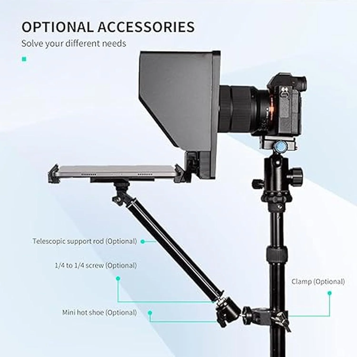 تله پرامپتر 10 اینچی Wisoqu، تله پرامپتر تاشو قابل حمل با کنترل بلوتوث APP، به همراه کیف حمل، برای تبلت، دوربین DSLR، وب کم، تلفن هوشمند، برای پخش زنده تله پرامپتر 10 اینچی Wisoqu، تله پرامپتر تاشو قابل حمل با کنترل بلوتوث APP، به همراه کیف حمل، برای تبلت، دوربین DSLR، وب کم، تلفن هوشمند، برای پخش زنده