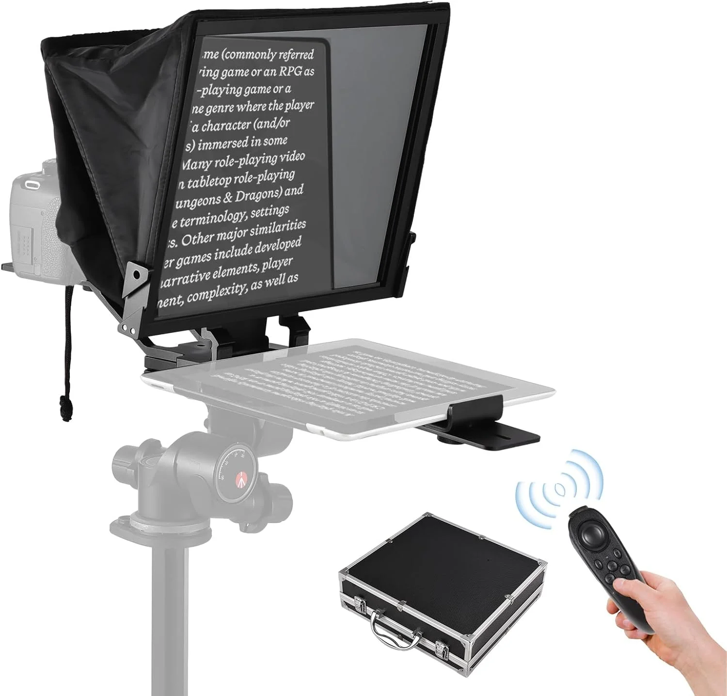 تله پرومپتر قابل حمل 14 اینچی Pepisky با دو پایه کفشک سرد و سوراخ رزوه ای 14 اینچی به همراه کنترل از راه دور و کیف حمل، سازگار با تلفن هوشمند، تبلت و دوربین DSLR برای مصاحبه