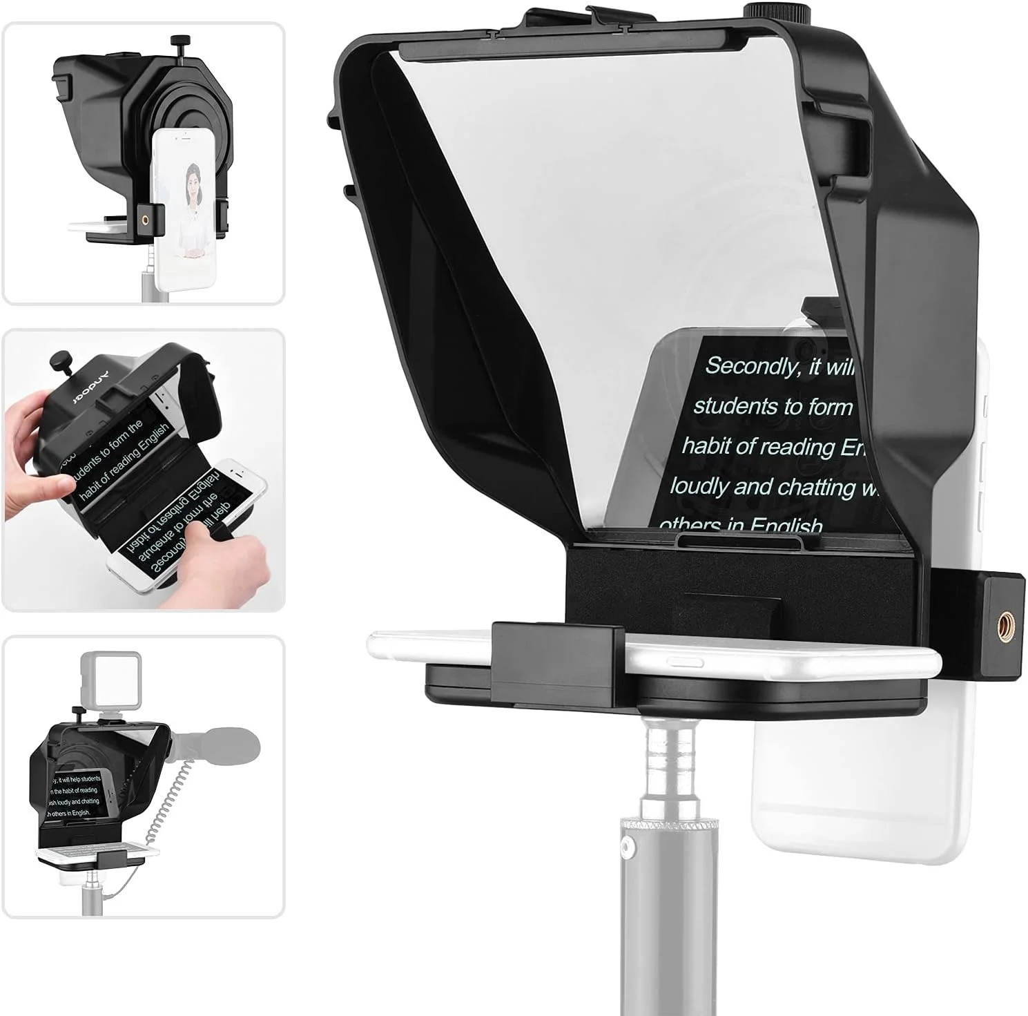 لابیموس تله‌پرامپتر قابل حمل گوشی هوشمند با آداپتور نگهدارنده تلفن و کنترل از راه دور برای پخش زنده ویدیو، مصاحبه، ارائه و سخنرانی