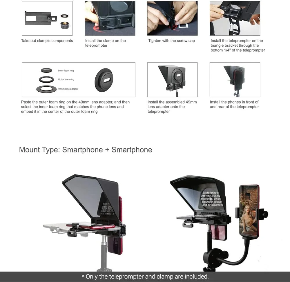 تله پرومتر دوربین گوشی هوشمند Pepisky با کنترل از راه دور، آداپتورهای لنز، پارچه تمیز کننده، پشتیبانی از لنزهای زاویه باز برای سخنرانی صحنه، پخش زنده، ویدئو آنلاین و ولاگ