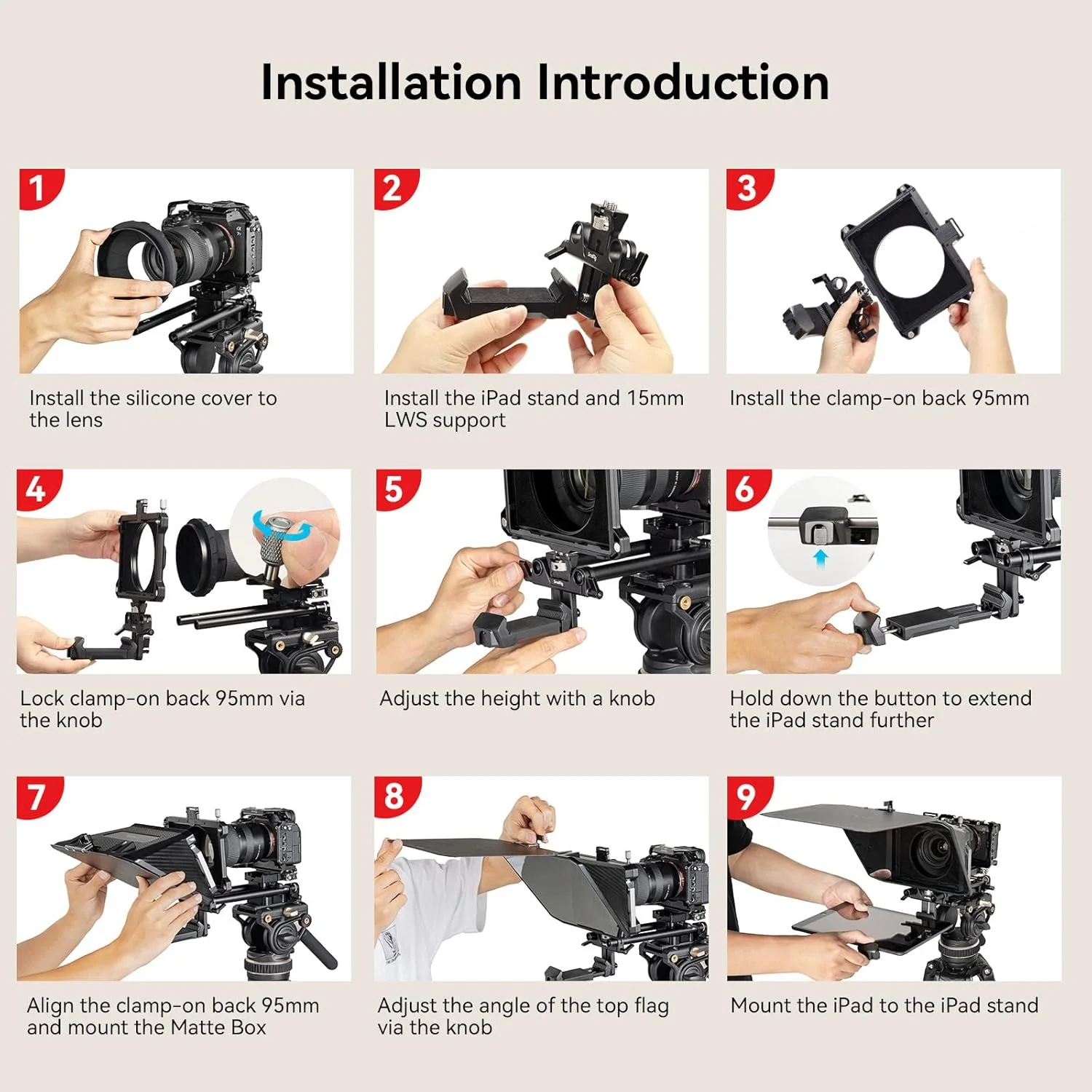 تله پرومپتر SMALLRIG برای آیپد و تبلت های اندرویدی تا 11 اینچ، نه برای تلفن های هوشمند، پشتیبانی از برنامه Small GoGo از PDF، تصویر، Word، TXT، ضروری با صفحه پایه 15 میلی متری LWS برای دوربین های بدون آینه DSLR - 3646