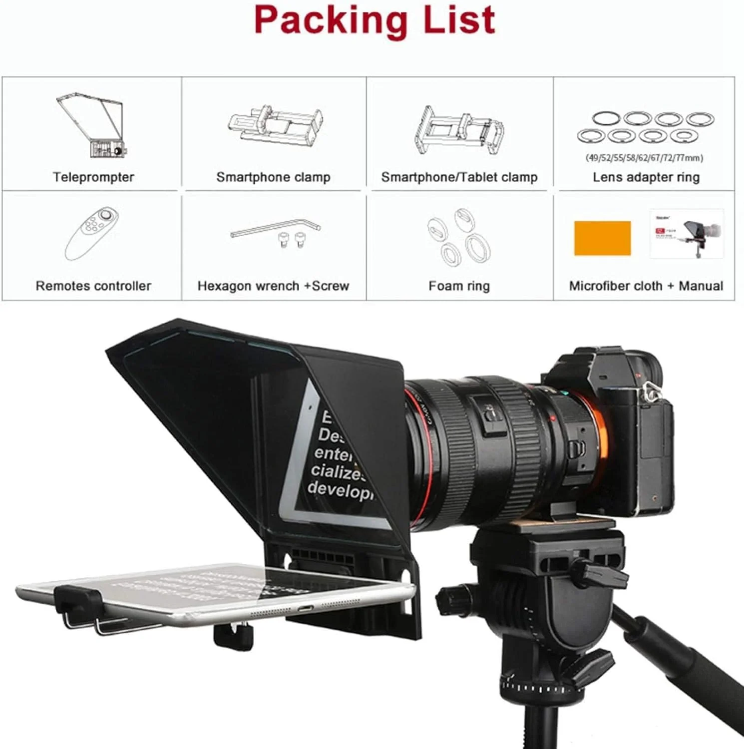 تله پرومتر زنده، کنترل از راه دور بی سیم، با نگهدارنده تبلت تلفن همراه، برای میدان دید بزرگ، صحنه بزرگتر، برای مصاحبه، ارائه صحنه، سخنرانی، ویدئو