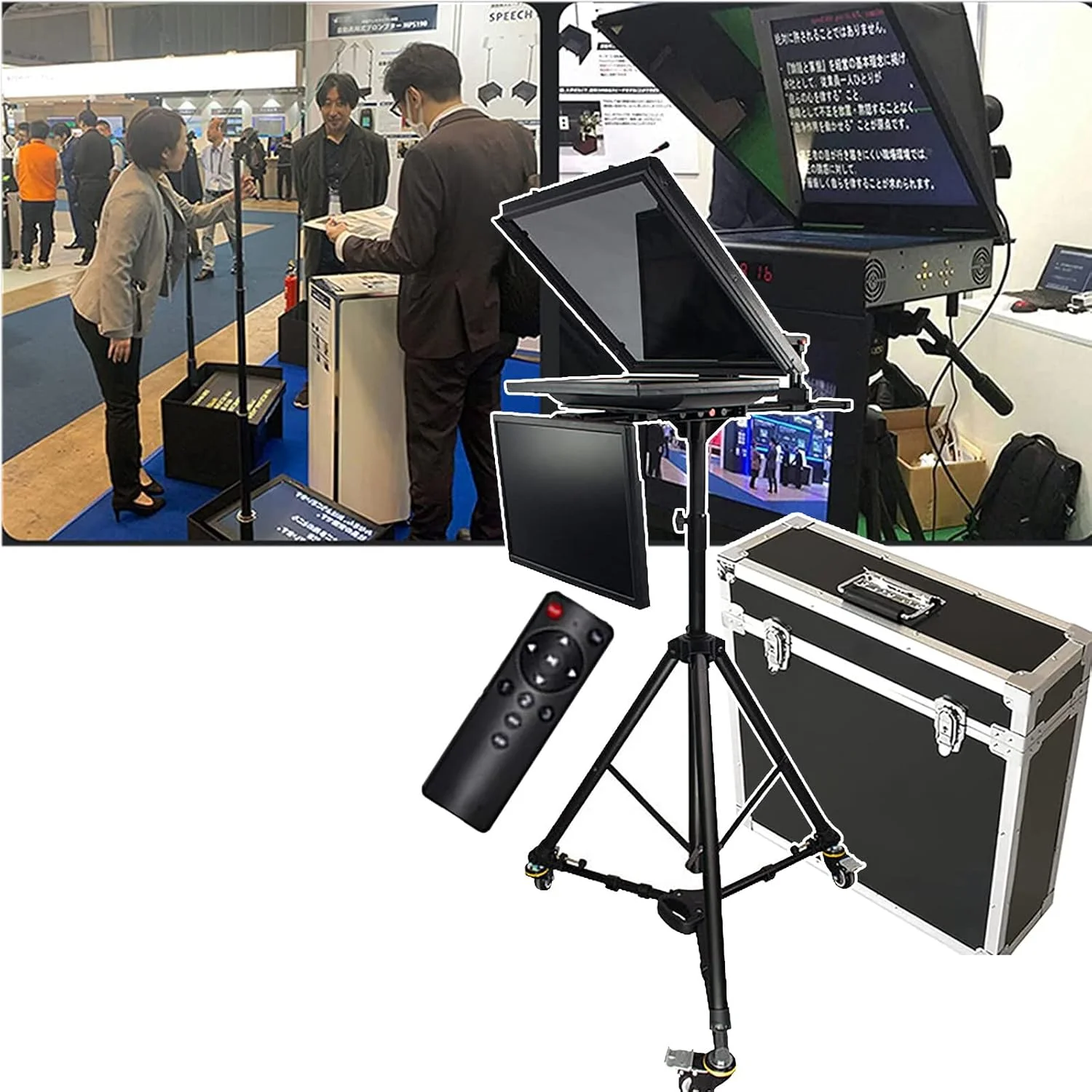 تله پرومپتر یکپارچه قابل حمل 20 اینچی، روشهای کنترل متنوع/پشتیبانی از سیستم Xp /Win7/Win10، با چرخهای گردان/قاب شیشهای قابل تنظیم، برای ساخت ویدیو و پخش زنده در استودیو، دو صفحه نمایش تله پرومپتر یکپارچه قابل حمل 20 اینچی، روشهای کنترل متنوع/پشتیبانی از سیستم Xp /Win7/Win10، با چرخهای گردان/قاب شیشهای قابل تنظیم، برای ساخت ویدیو و پخش زنده در استودیو، دو صفحه نمایش