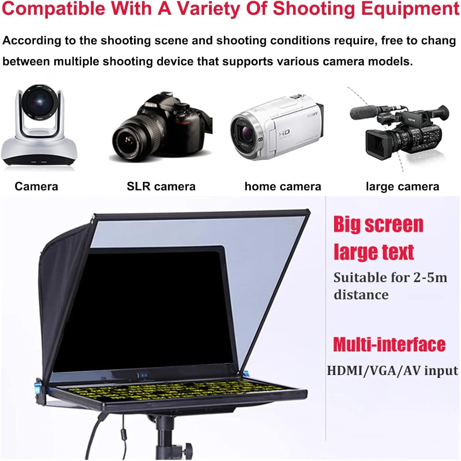 تله پرومپتر یکپارچه قابل حمل 20 اینچی، روشهای کنترل متنوع/پشتیبانی از سیستم Xp /Win7/Win10، با چرخهای گردان/قاب شیشهای قابل تنظیم، برای ساخت ویدیو و پخش زنده در استودیو، دو صفحه نمایش تله پرومپتر یکپارچه قابل حمل 20 اینچی، روشهای کنترل متنوع/پشتیبانی از سیستم Xp /Win7/Win10، با چرخهای گردان/قاب شیشهای قابل تنظیم، برای ساخت ویدیو و پخش زنده در استودیو، دو صفحه نمایش