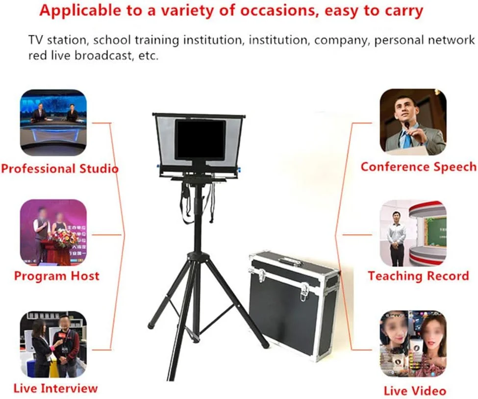 تله پرومپتر بزرگ برای کامپیوتر و لپ تاپ 22 اینچی برای سخنرانی ویدئویی، اخبار، مصاحبه زنده، پرومپتر بزرگ با شیشه بیم اسپلیتر و کیف حمل آلومینیومی، کیت تله پرومپتر قابل حمل تله پرومپتر بزرگ برای کامپیوتر و لپ تاپ 22 اینچی برای سخنرانی ویدئویی، اخبار، مصاحبه زنده، پرومپتر بزرگ با شیشه بیم اسپلیتر و کیف حمل آلومینیومی، کیت تله پرومپتر قابل حمل