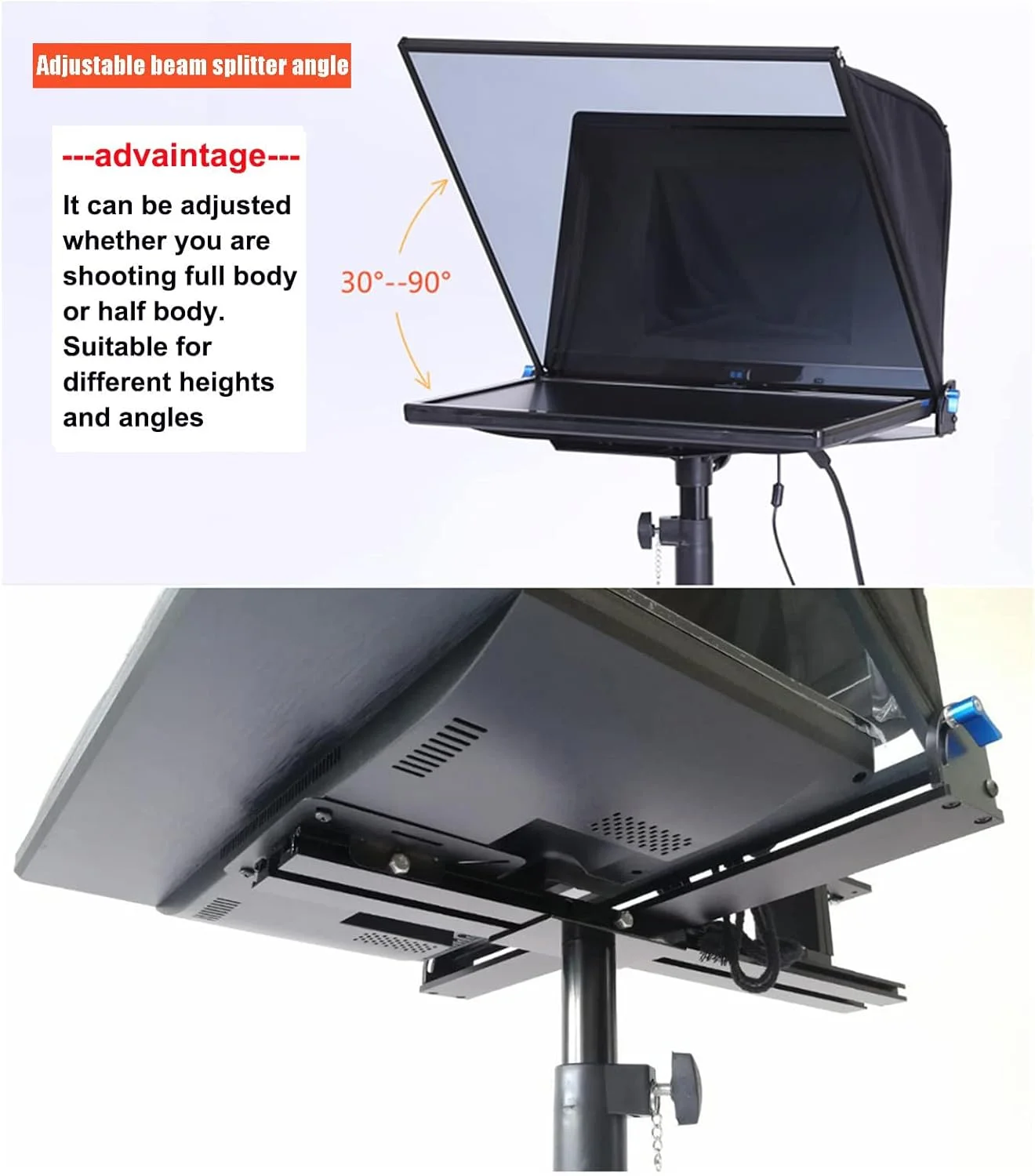 تله پرومتر یکپارچه قابل حمل 20 اینچی، روشهای کنترل متنوع / پشتیبانی از سیستم Xp / Win7 / Win10، با چرخهای گردان / قاب شیشهای قابل تنظیم، برای ساخت ویدیو و پخش زنده در استودیو، تک صفحهای تله پرومتر یکپارچه قابل حمل 20 اینچی، روشهای کنترل متنوع / پشتیبانی از سیستم Xp / Win7 / Win10، با چرخهای گردان / قاب شیشهای قابل تنظیم، برای ساخت ویدیو و پخش زنده در استودیو، تک صفحهای