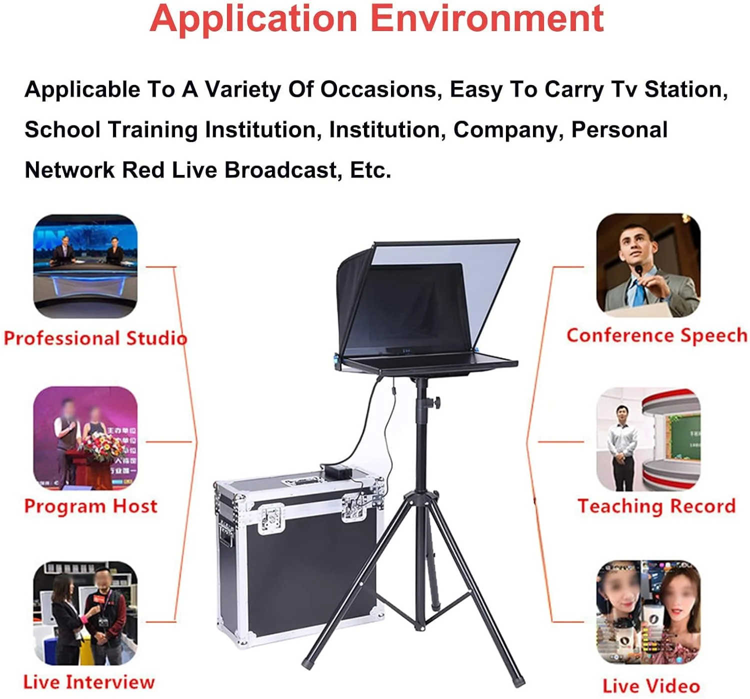 تله پرومتر یکپارچه قابل حمل 20 اینچی، روشهای کنترل متنوع / پشتیبانی از سیستم Xp / Win7 / Win10، با چرخهای گردان / قاب شیشهای قابل تنظیم، برای ساخت ویدیو و پخش زنده در استودیو، تک صفحهای تله پرومتر یکپارچه قابل حمل 20 اینچی، روشهای کنترل متنوع / پشتیبانی از سیستم Xp / Win7 / Win10، با چرخهای گردان / قاب شیشهای قابل تنظیم، برای ساخت ویدیو و پخش زنده در استودیو، تک صفحهای