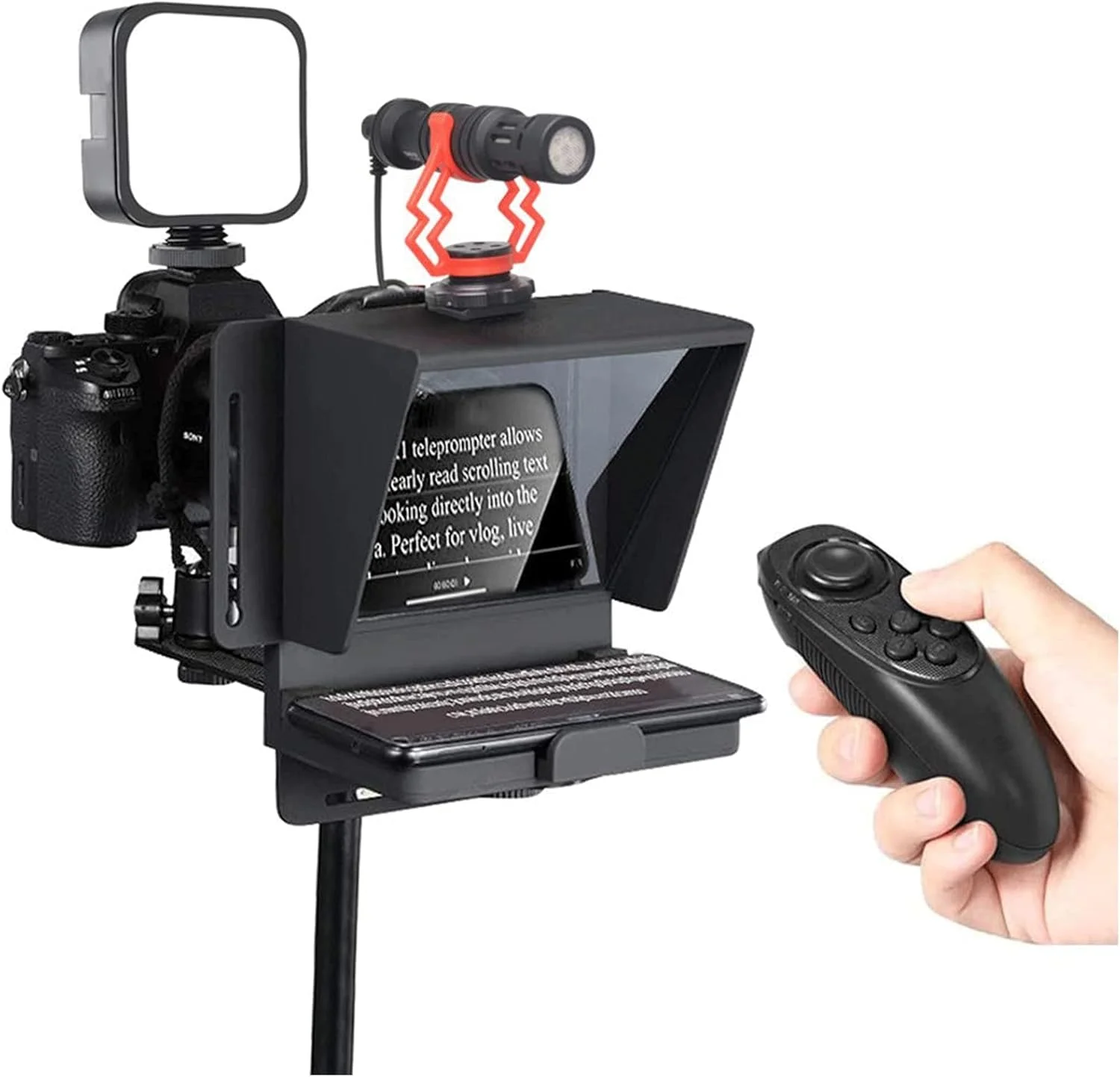 مینی تله پرامپتر قابل حمل با کنترل از راه دور، مینی چراغ LED فیلمبرداری، میکروفون شات گان برای ضبط ویدیو با دوربین گوشی هوشمند، مصاحبه پخش زنده سخنرانی مینی تله پرامپتر قابل حمل با کنترل از راه دور، مینی چراغ LED فیلمبرداری، میکروفون شات گان برای ضبط ویدیو با دوربین گوشی هوشمند، مصاحبه پخش زنده سخنرانی