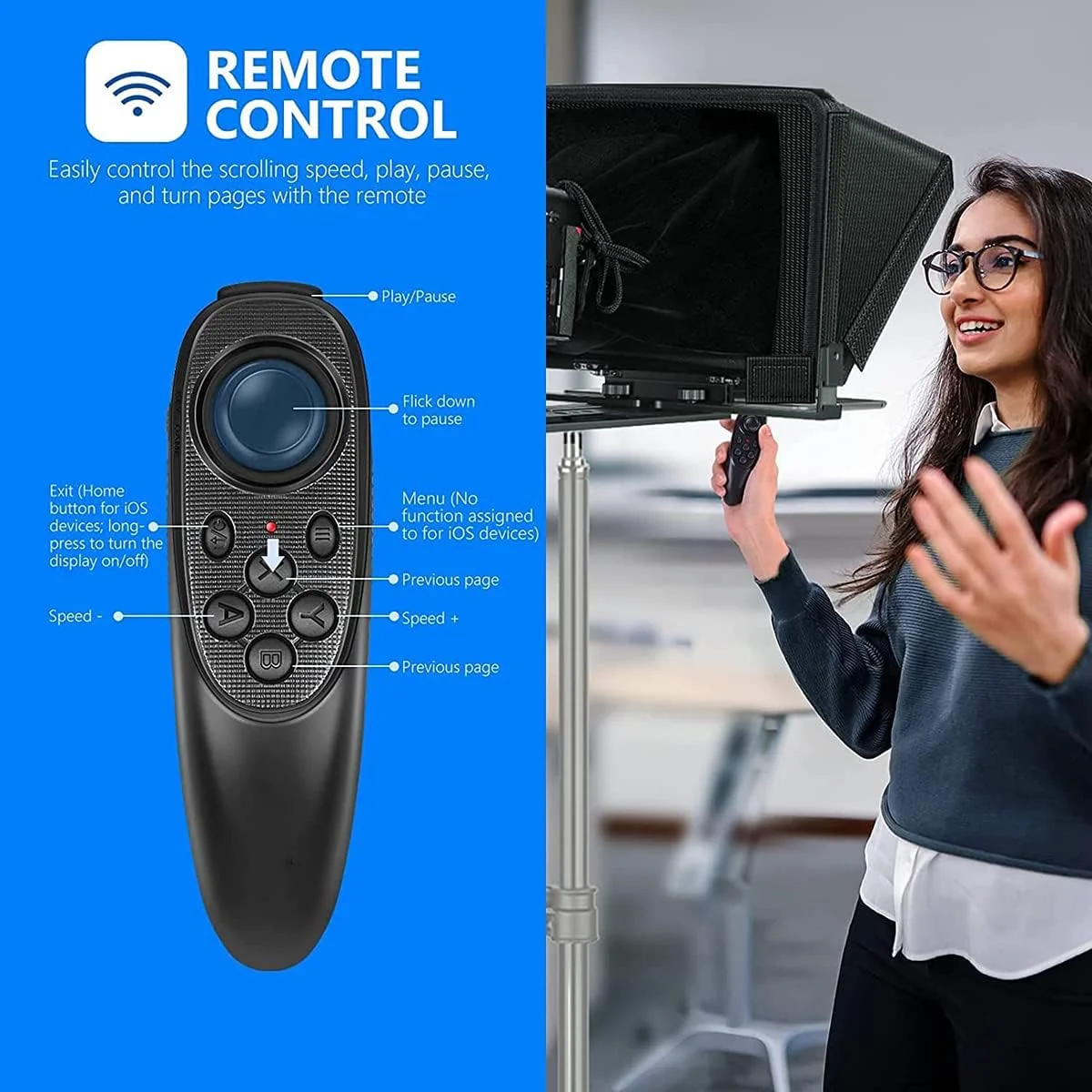 تله پرومپتر آلیاژ آلومینیوم TX12 با کنترل از راه دور از طریق اپلیکیشن، سازگار با آیپد، تلفن هوشمند، دوربین DSLR، تاشو با کیف حمل، مونتاژ آسان تله پرومپتر آلیاژ آلومینیوم TX12 با کنترل از راه دور از طریق اپلیکیشن، سازگار با آیپد، تلفن هوشمند، دوربین DSLR، تاشو با کیف حمل، مونتاژ آسان