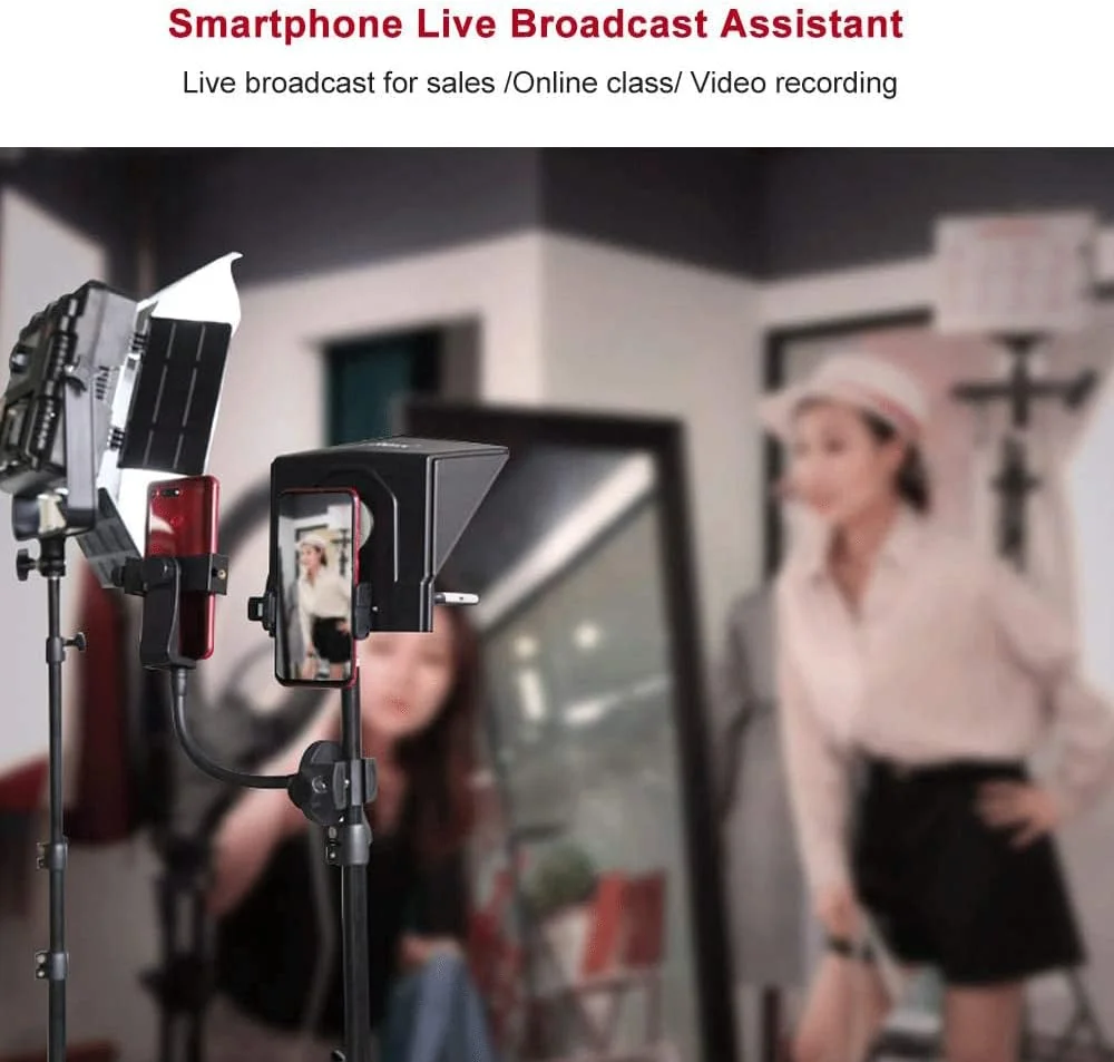 کیت تله پرومپتر قابل حمل Zxqiang T2 با حلقه آداپتور لنز، کنترل از راه دور، برای ضبط ویدیو با دوربین گوشی هوشمند/تبلت/دوربین DSLR (21.3x17.1x9.5cm) کیت تله پرومپتر قابل حمل Zxqiang T2 با حلقه آداپتور لنز، کنترل از راه دور، برای ضبط ویدیو با دوربین گوشی هوشمند/تبلت/دوربین DSLR (21.3x17.1x9.5cm)