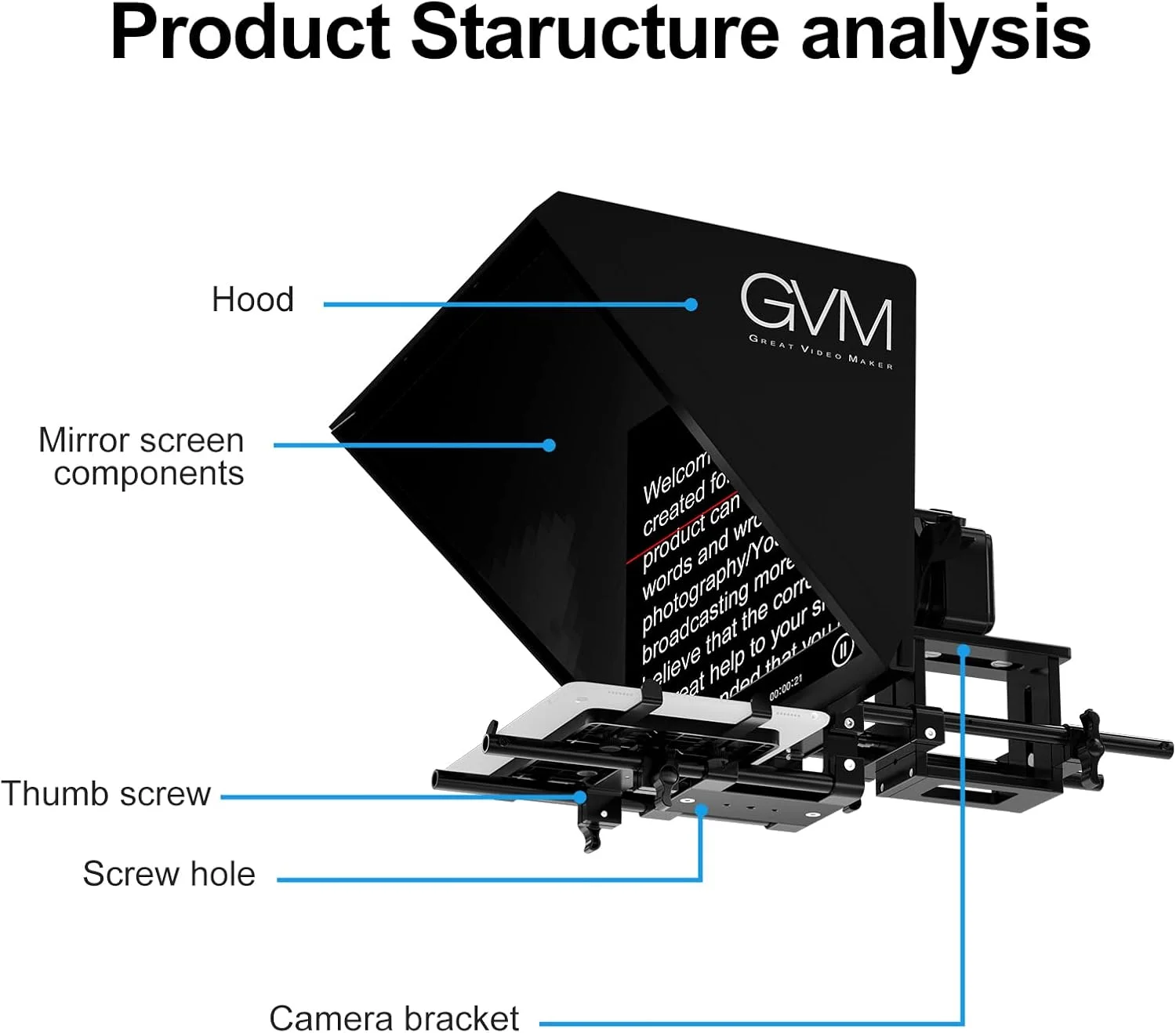 جی وی ام تله پروپتر برای آیپد، تبلت، دوربین DSLR، کیت تله پروپتر قابل حمل 18 اینچی با کنترل از راه دور و اپلیکیشن، ساختار آلومینیومی محکم، طیف سنج بدون رنگ، لنز فوق العاده HD با زاویه دید عریض جی وی ام تله پروپتر برای آیپد، تبلت، دوربین DSLR، کیت تله پروپتر قابل حمل 18 اینچی با کنترل از راه دور و اپلیکیشن، ساختار آلومینیومی محکم، طیف سنج بدون رنگ، لنز فوق العاده HD با زاویه دید عریض