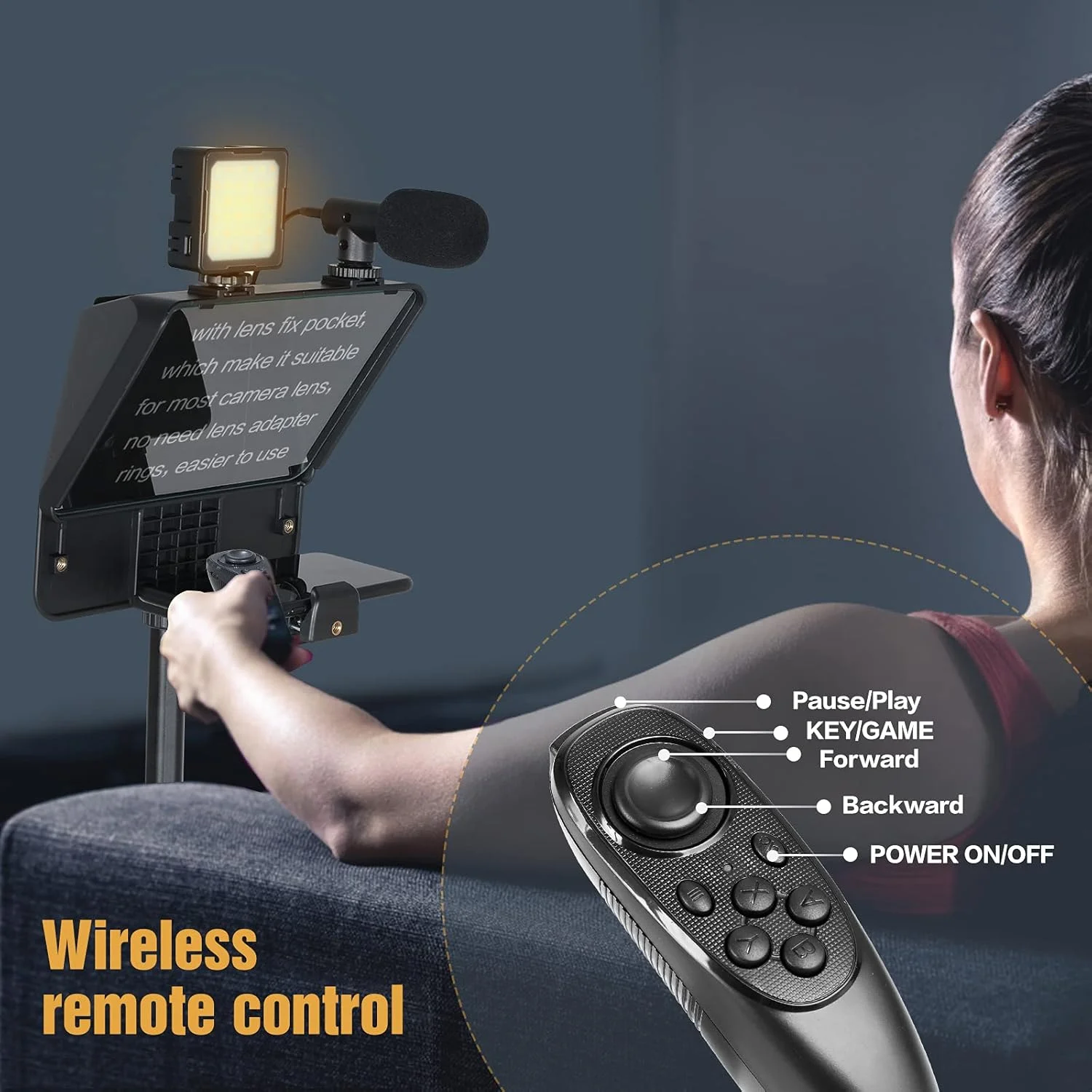 تله پرومتر دوربین DSLR گوشی هوشمند قابل حمل A10 با نگهدارنده تلفن و کنترل از راه دور برای پخش زنده ویدیو، مصاحبه، ارائه صحنه و سخنرانی تله پرومتر دوربین DSLR گوشی هوشمند قابل حمل A10 با نگهدارنده تلفن و کنترل از راه دور برای پخش زنده ویدیو، مصاحبه، ارائه صحنه و سخنرانی