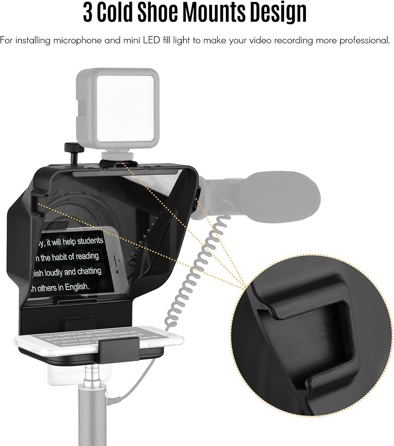 دستگاه تله پرومتر قابل حمل ناهامو برای گوشی های هوشمند با آداپتور نگهدارنده گوشی و کنترل از راه دور برای پخش زنده ویدیو، مصاحبه، ارائه و سخنرانی دستگاه تله پرومتر قابل حمل ناهامو برای گوشی های هوشمند با آداپتور نگهدارنده گوشی و کنترل از راه دور برای پخش زنده ویدیو، مصاحبه، ارائه و سخنرانی