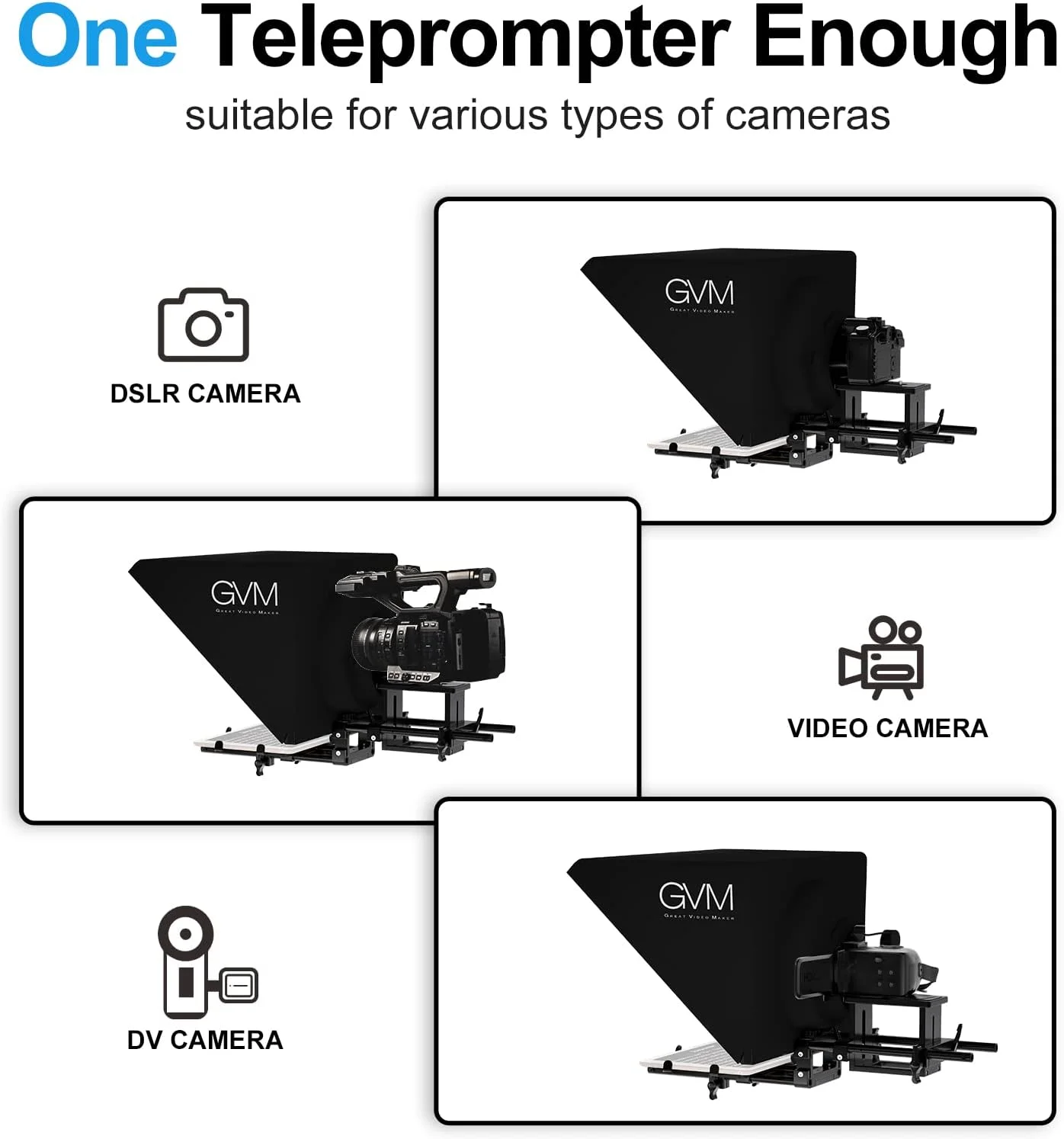 جی وی ام تله پروپتر برای آیپد، تبلت، دوربین DSLR، کیت تله پروپتر قابل حمل 18 اینچی با کنترل از راه دور و اپلیکیشن، ساختار آلومینیومی محکم، طیف سنج بدون رنگ، لنز فوق العاده HD با زاویه دید عریض جی وی ام تله پروپتر برای آیپد، تبلت، دوربین DSLR، کیت تله پروپتر قابل حمل 18 اینچی با کنترل از راه دور و اپلیکیشن، ساختار آلومینیومی محکم، طیف سنج بدون رنگ، لنز فوق العاده HD با زاویه دید عریض