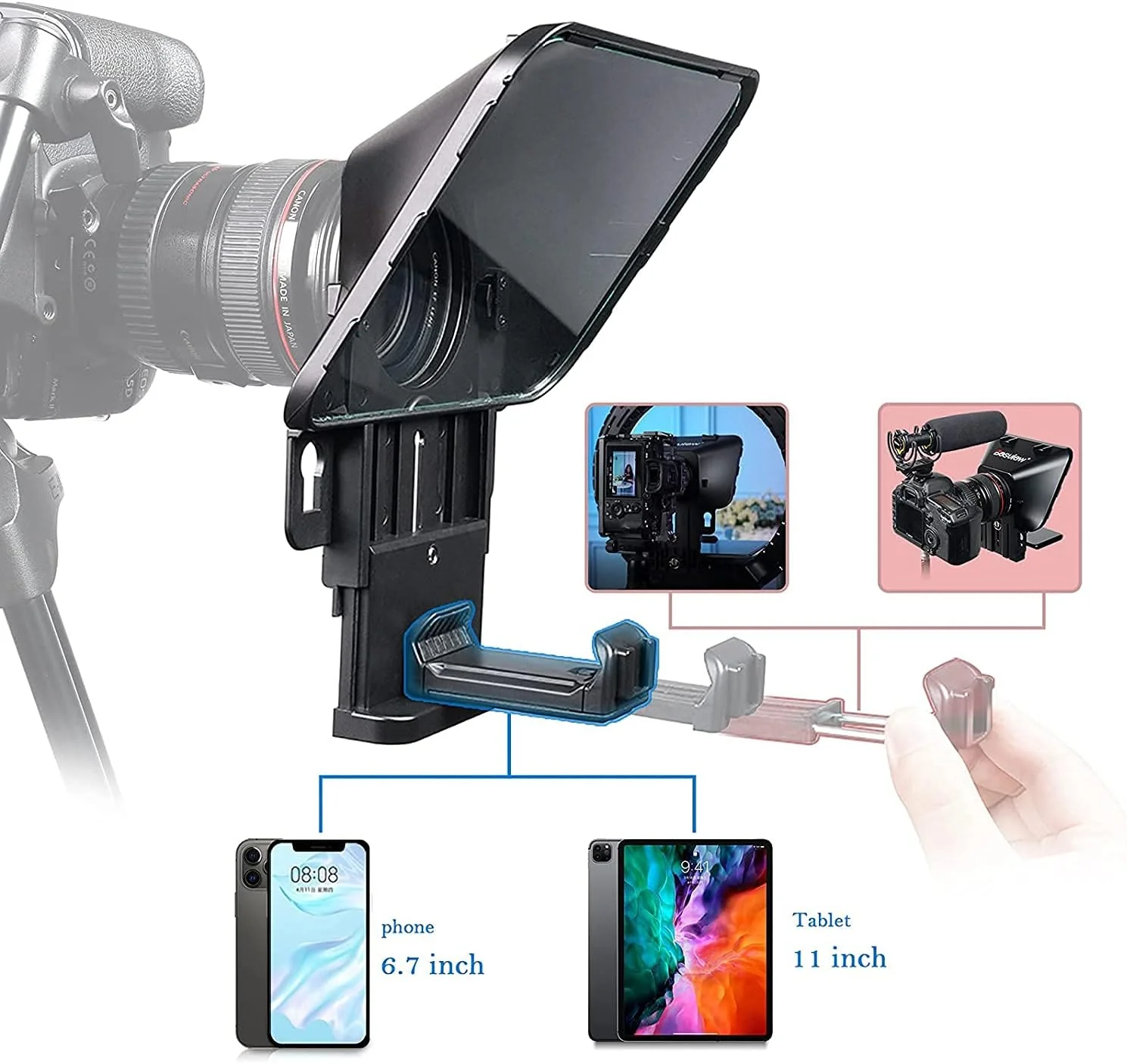 تله پرامپتر پخش Desview T3 برای تبلت 11 اینچی، تلفن های همراه، پرامپتر مصاحبه در فضای باز، سخنرانی، DSLR، تبلت خوان و پشتیبانی از لنزهای زاویه باز، ساده، کوچکتر و قابل حمل تله پرامپتر پخش Desview T3 برای تبلت 11 اینچی، تلفن های همراه، پرامپتر مصاحبه در فضای باز، سخنرانی، DSLR، تبلت خوان و پشتیبانی از لنزهای زاویه باز، ساده، کوچکتر و قابل حمل