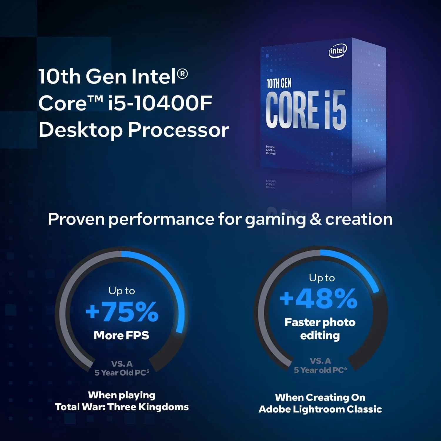 پردازنده دسکتاپ اینتل Core i5-10400F با 6 هسته تا 4.3 گیگاهرتز بدون گرافیک پردازنده LGA1200 (چیپست سری 400 اینتل) 65 وات، شماره مدل: BX8070110400F پردازنده دسکتاپ اینتل Core i5-10400F با 6 هسته تا 4.3 گیگاهرتز بدون گرافیک پردازنده LGA1200 (چیپست سری 400 اینتل) 65 وات، شماره مدل: BX8070110400F