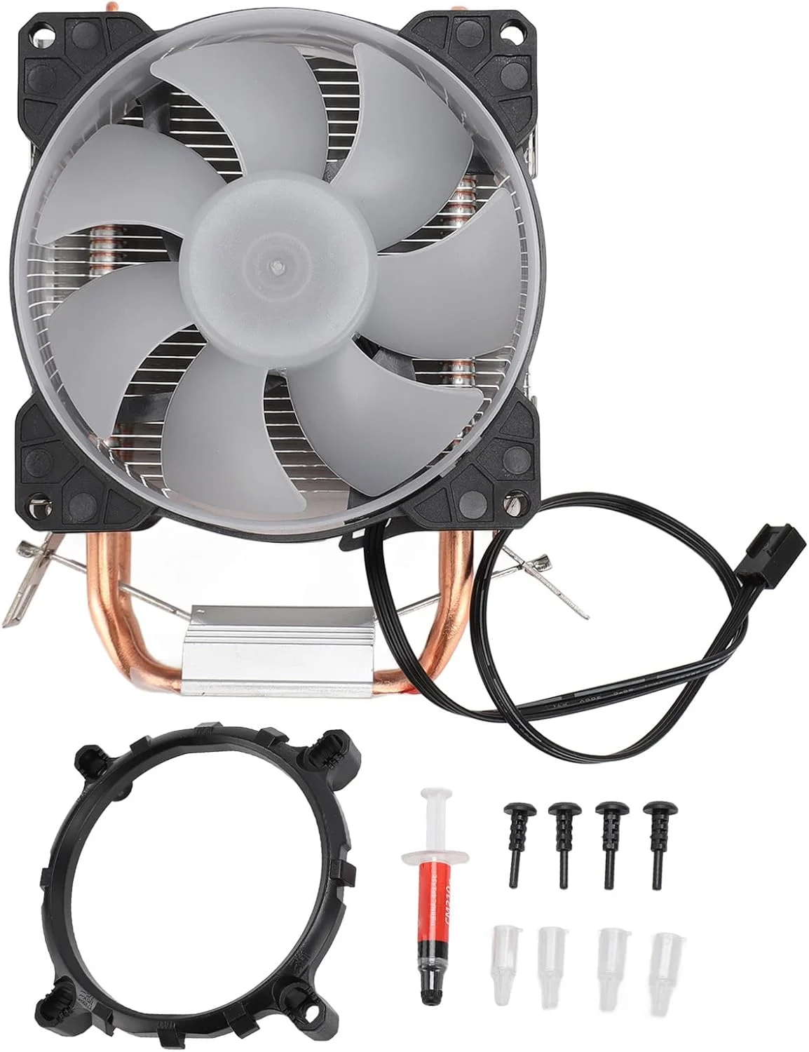 خنک کننده پردازنده 90 میلی متری، 48CFM 1800PRM با 2 لوله حرارتی مسی و فن های خنک کننده کامپیوتر با نورپردازی RGB برای LGA115X، AM4، پردازنده بی صدا برای پلتفرم های مختلف