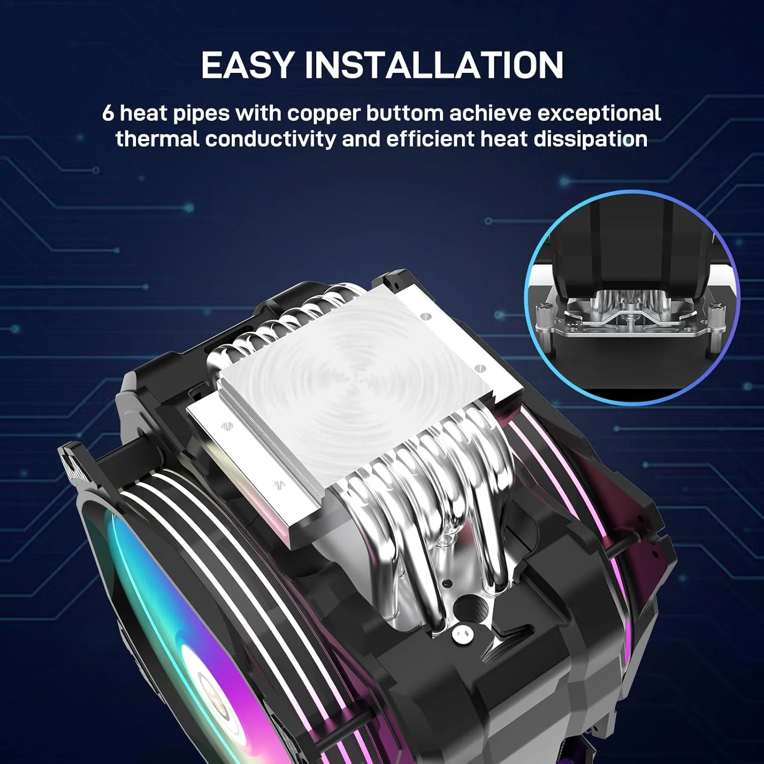 فن‌های RGB، فن خنک‌کننده پردازنده 120 میلی‌متری، خنک‌کننده بادی پردازنده با عملکرد بالا، فن دوگانه با 4 لوله حرارتی، خنک‌کننده رایانه شخصی سازگار با Aura/RGB با 4 پین برای اینتل/AMD (مشکی)