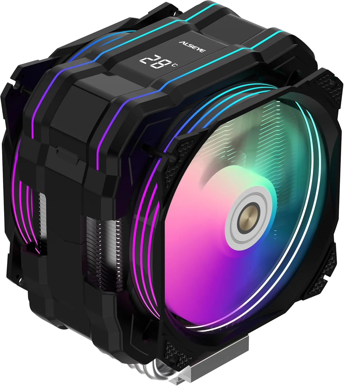 خنک‌کننده پردازنده ALSEYE M120D Plus، خنک‌کننده بادی پردازنده با نمایشگر دما، دارای دو فن ARGB PWM 120 میلی‌متری، پشتیبانی از Intel LGA 1700/1200 /115X /2011/2066 /1366 و AMD AM4/AM5