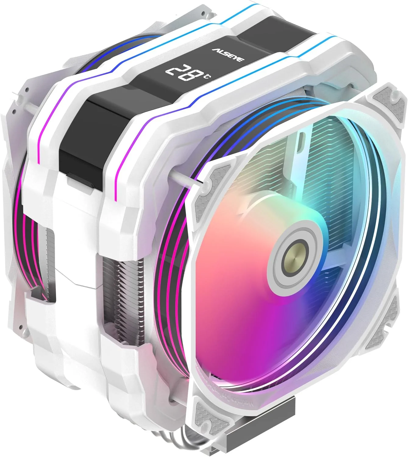 خنک‌کننده پردازنده ALSEYE M120D Plus، خنک‌کننده بادی پردازنده با نمایشگر دما، دارای دو فن ARGB PWM 120 میلی‌متری، پشتیبانی از Intel LGA 1700/1200/115X/2011/2066/1366 و AMD AM4/AM5